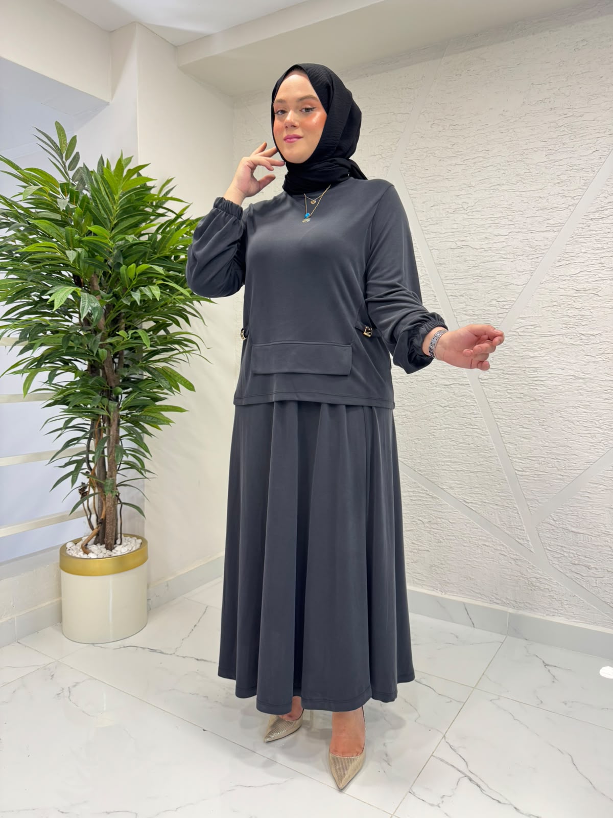 MİHRAN 3114 ETEKLİ TAKIM SİYAH