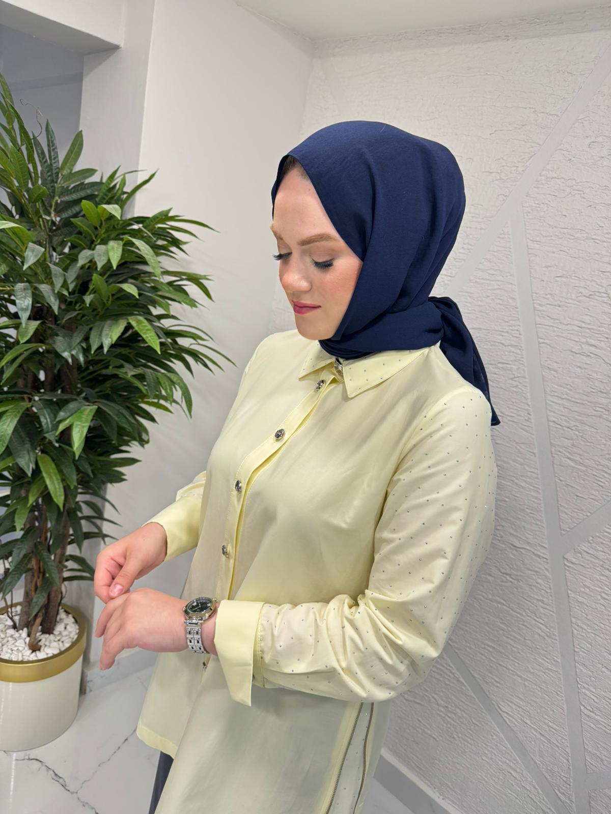 OTTO 3408 YANDAN FERMUARLI TUNİK SARI