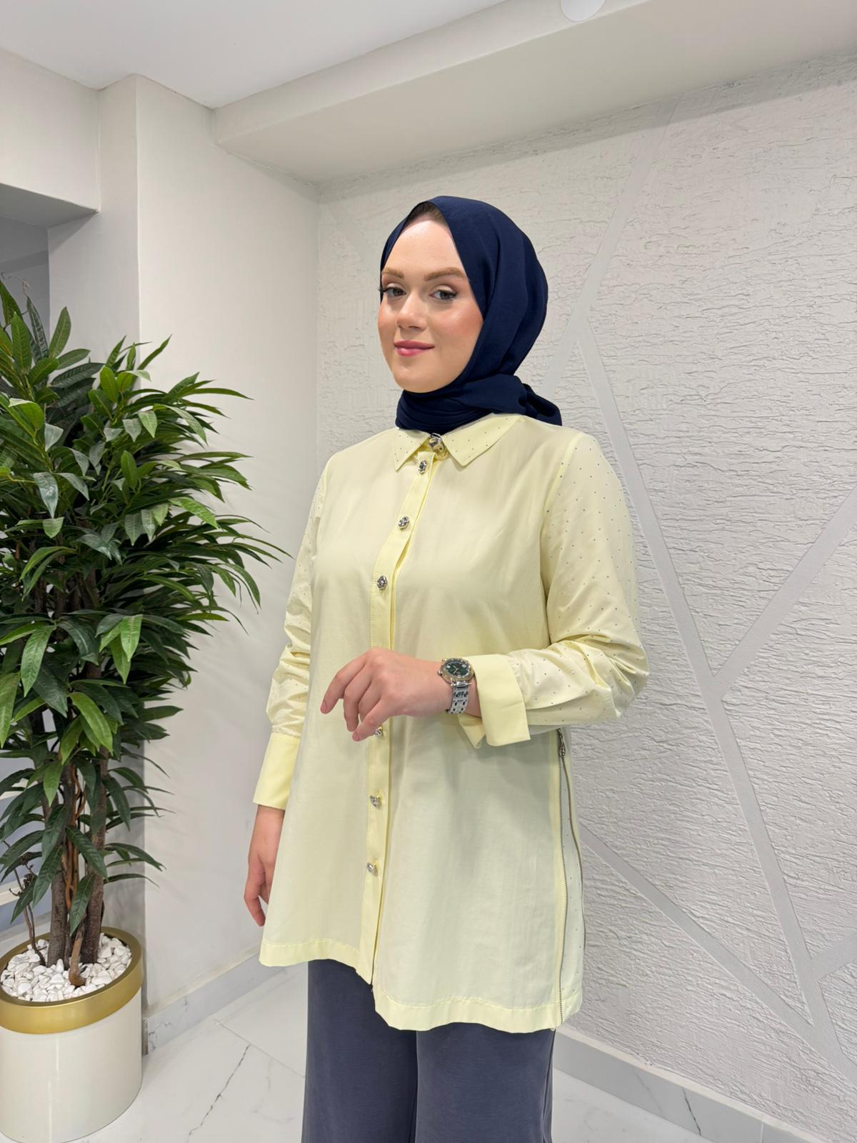 OTTO 3408 YANDAN FERMUARLI TUNİK SARI