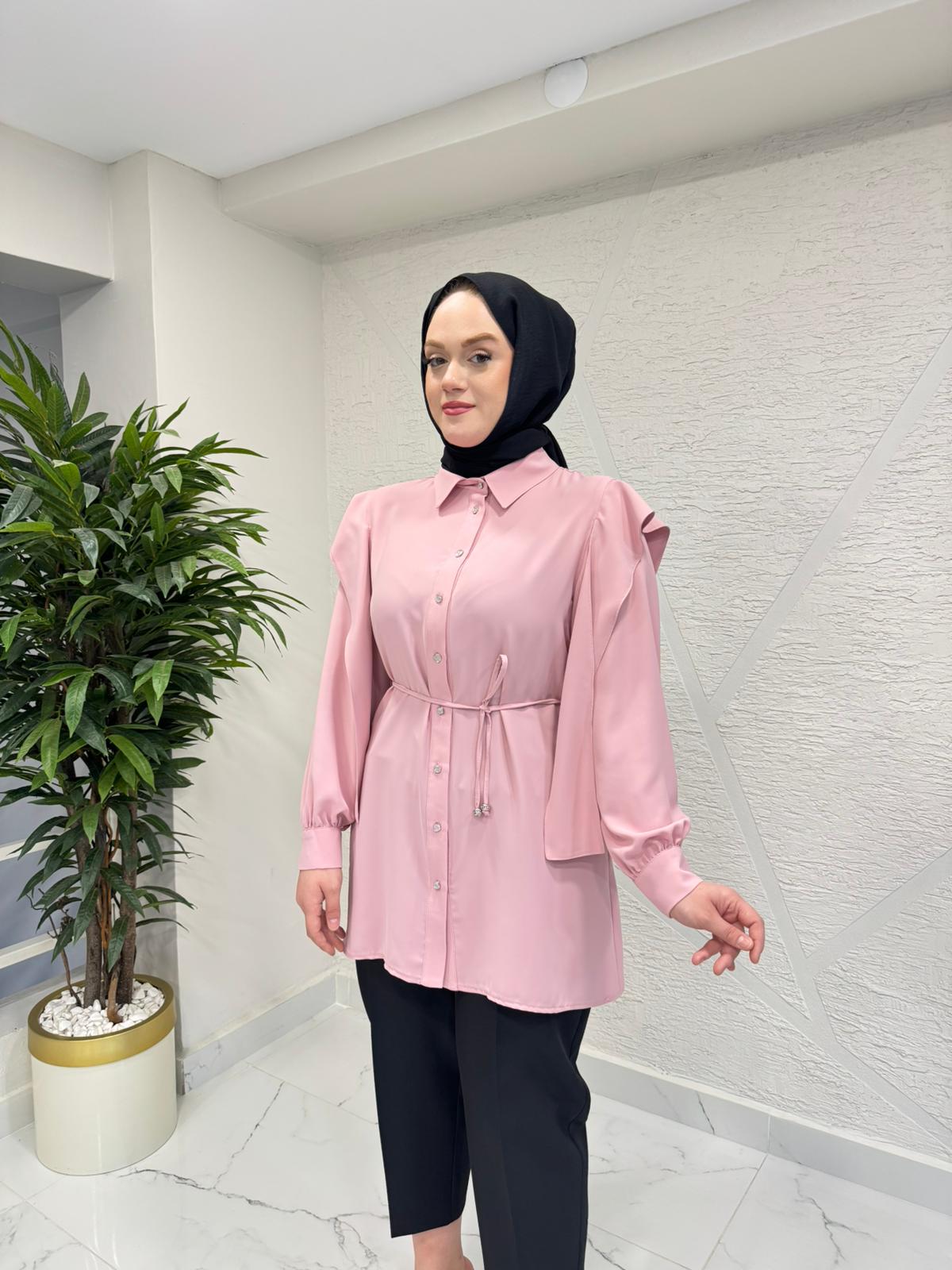 OTTO 3423 OMUZDAN FLARLI TUNİK PUDRA PEMBE