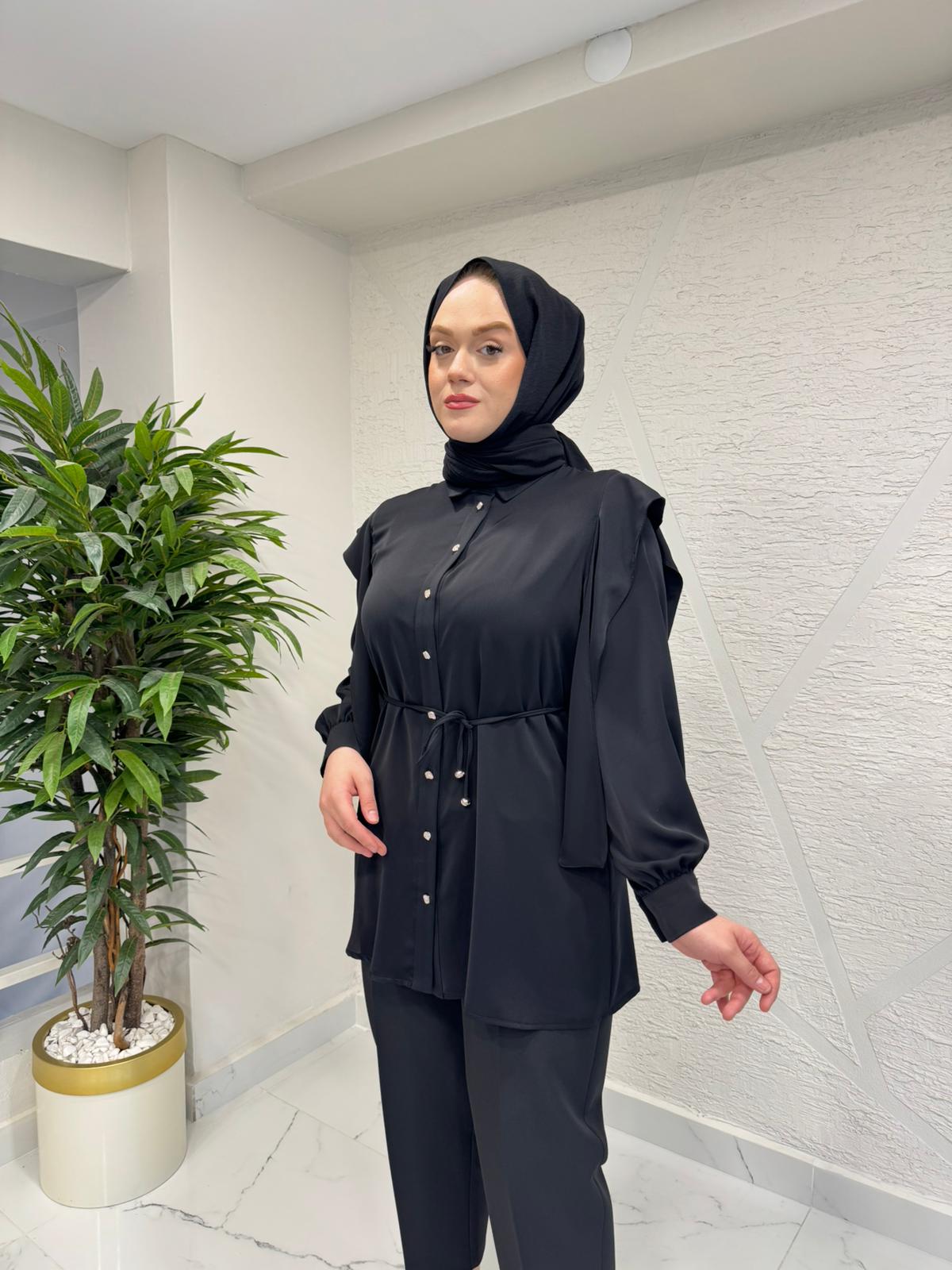 OTTO 3423 OMUZDAN FLARLI TUNİK SİYAH