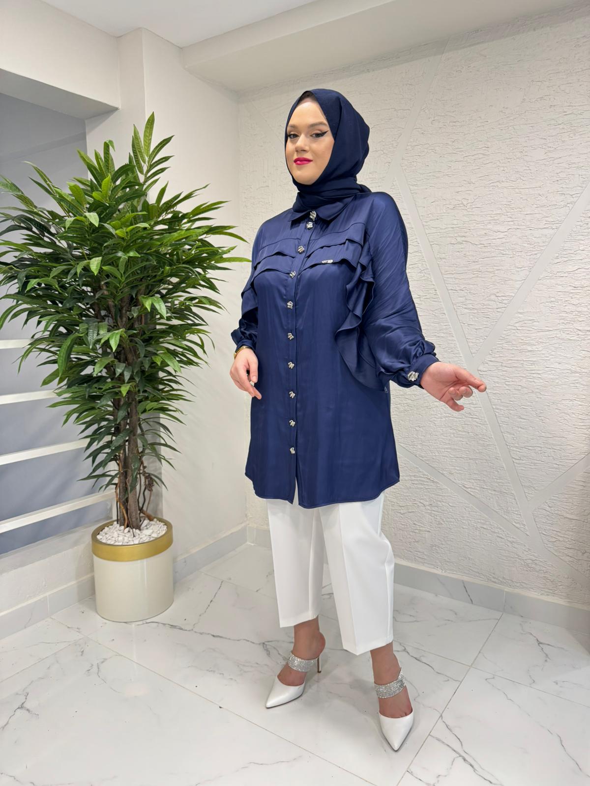 OTTO 3431 ÖNÜ VOLANLI TUNİK LACİVERT