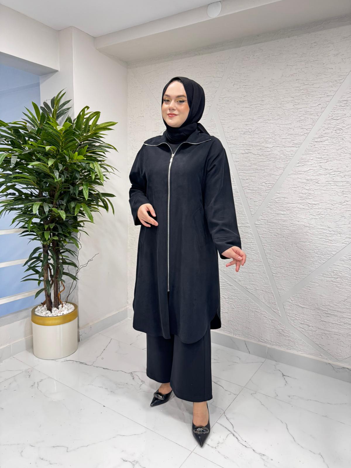 İKOL 36127 DİK YAKA FERMUARLI OVERSIZE KAP SİYAH