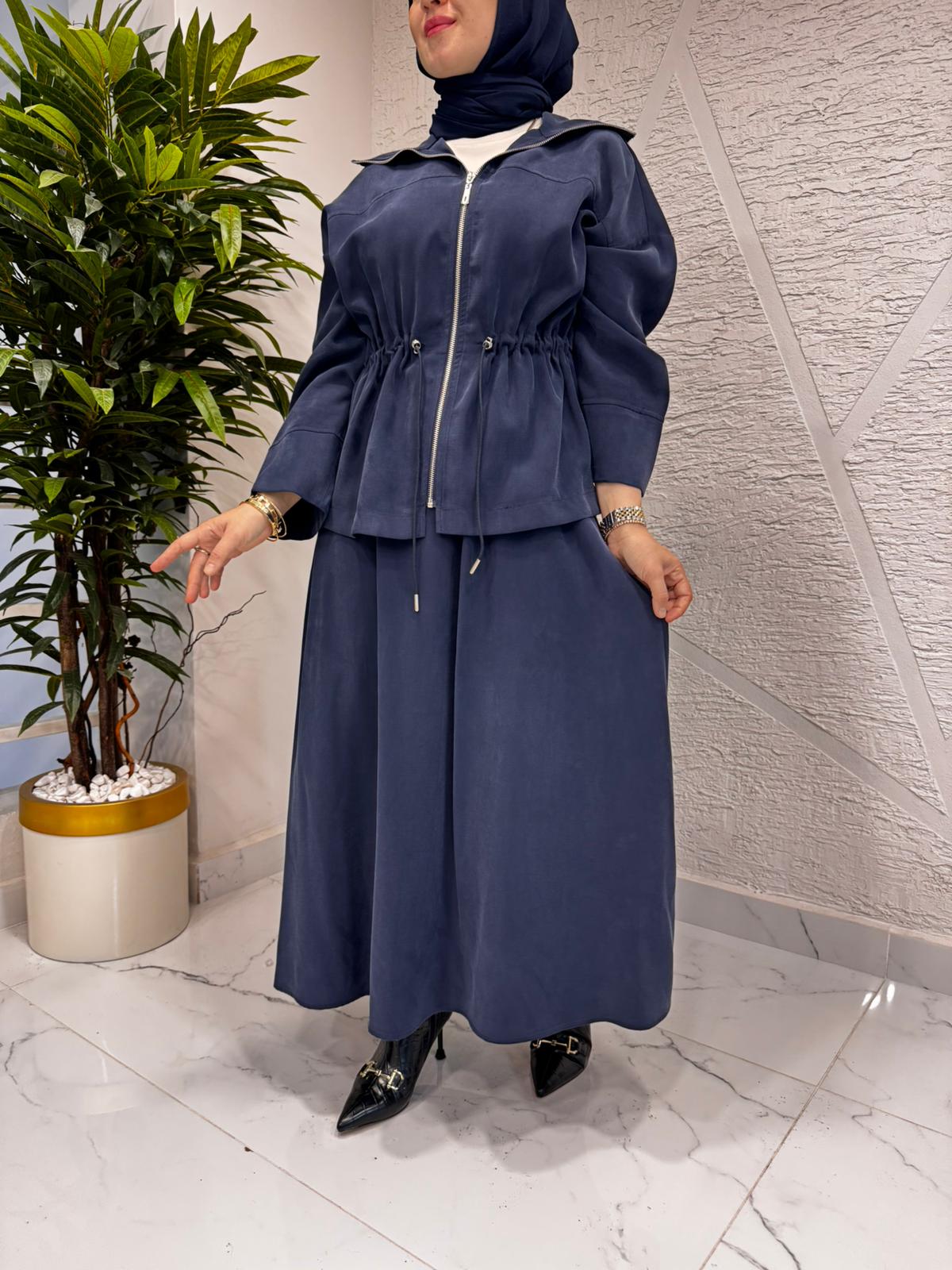 İKOL 36191 KESİK DETAYLI BELİ TÜNELLİ TAKIM LACİVERT