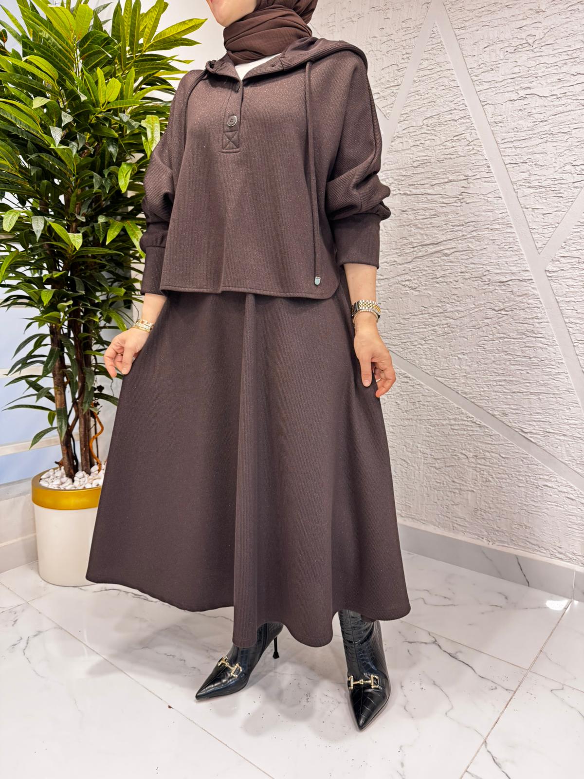 İKOL 36435 KAPÜŞONLU VE DÜĞMELİ TAKIM KAHVERENGİ