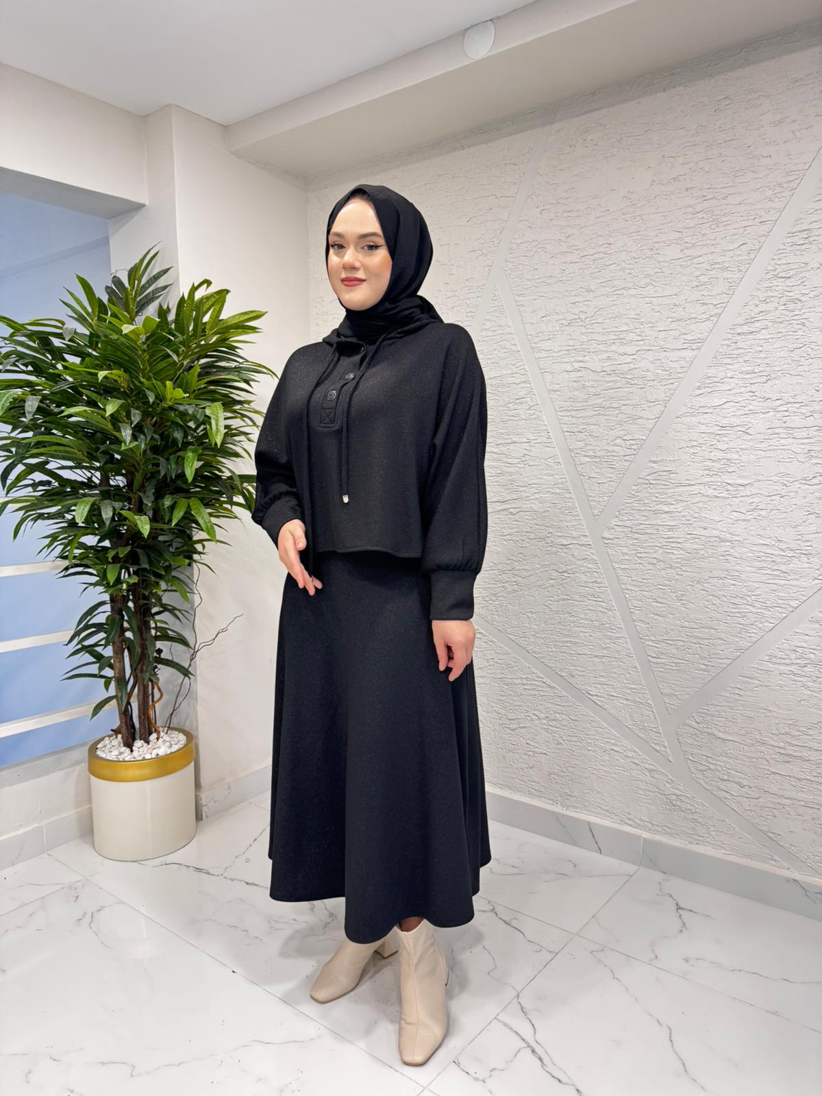 İKOL 36435 KAPÜŞONLU VE DÜĞMELİ TAKIM SİYAH