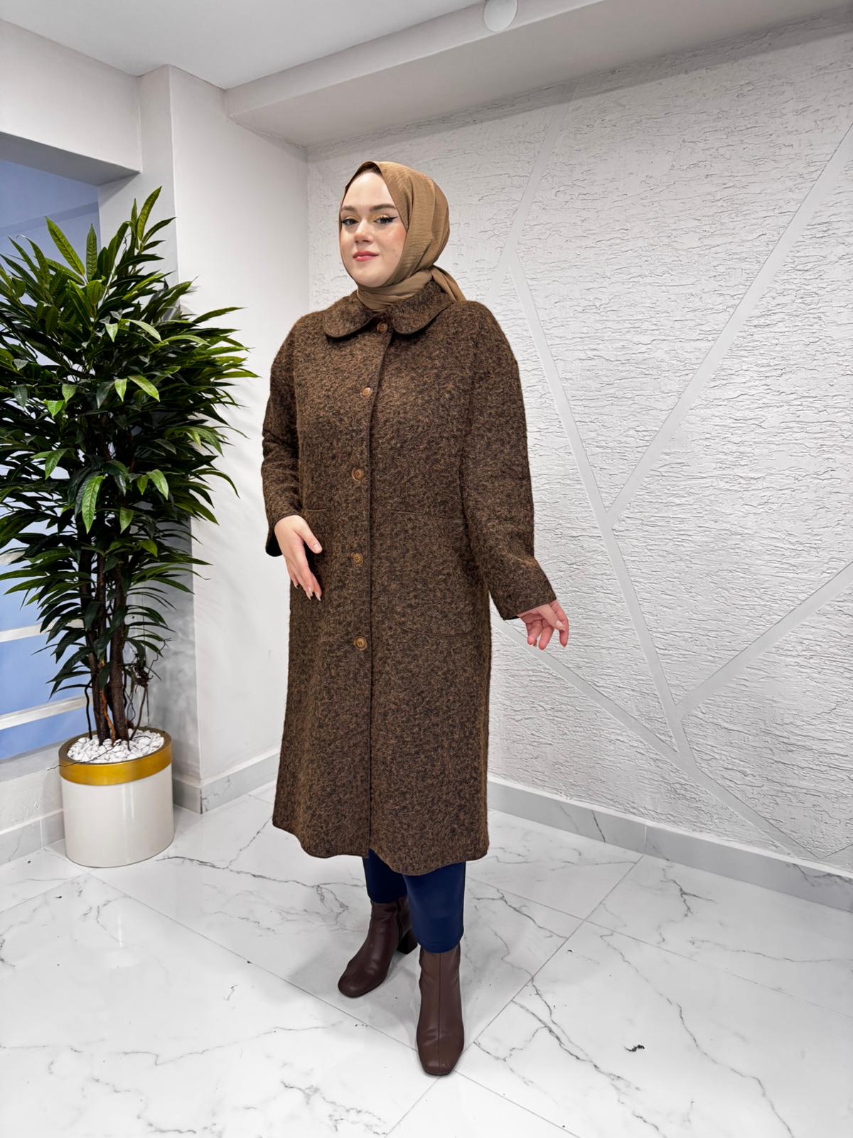 İKOL 36638 MELANJLI KAŞE OVERSIZE KABAN KAHVERENGİ