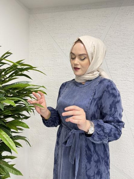 CLEMENCE 5435 İPEK ELBİSE LACİVERT