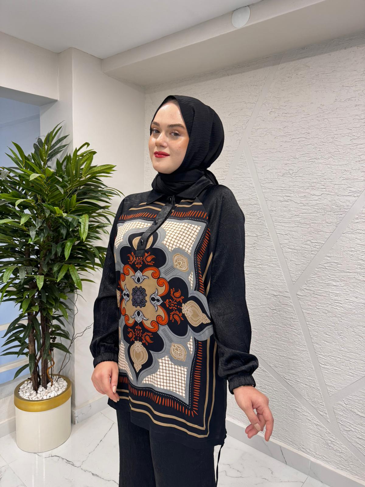 FUAT GÜRŞEN 4363 TUNİĞİ DESENLİ PANTOLON TAKIM SİYAH