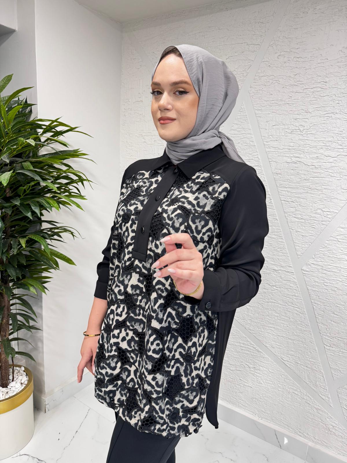 FUAT GÜRŞEN 4367 TUNİK SİYAH LEOPAR
