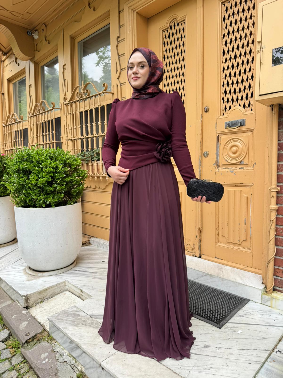 TUAY 4525 KREP ABİYE ELBİSE BORDO