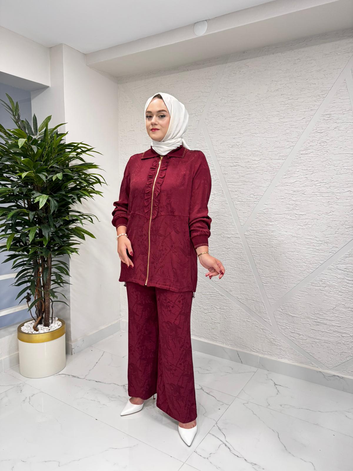 FUAT GÜRŞEN 4611-4409 ÖNÜ FERMUARLI KAP PANTOLON TAKIM BORDO