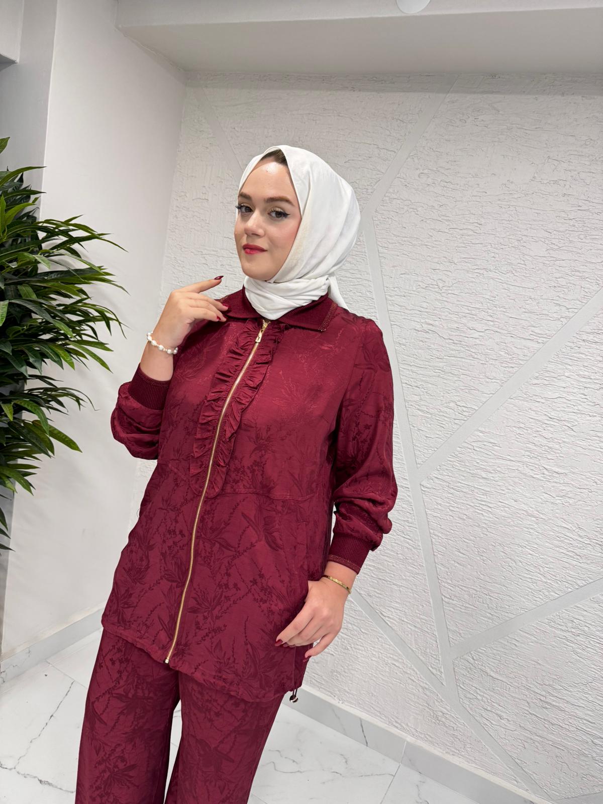 FUAT GÜRŞEN 4611-4409 ÖNÜ FERMUARLI KAP PANTOLON TAKIM BORDO