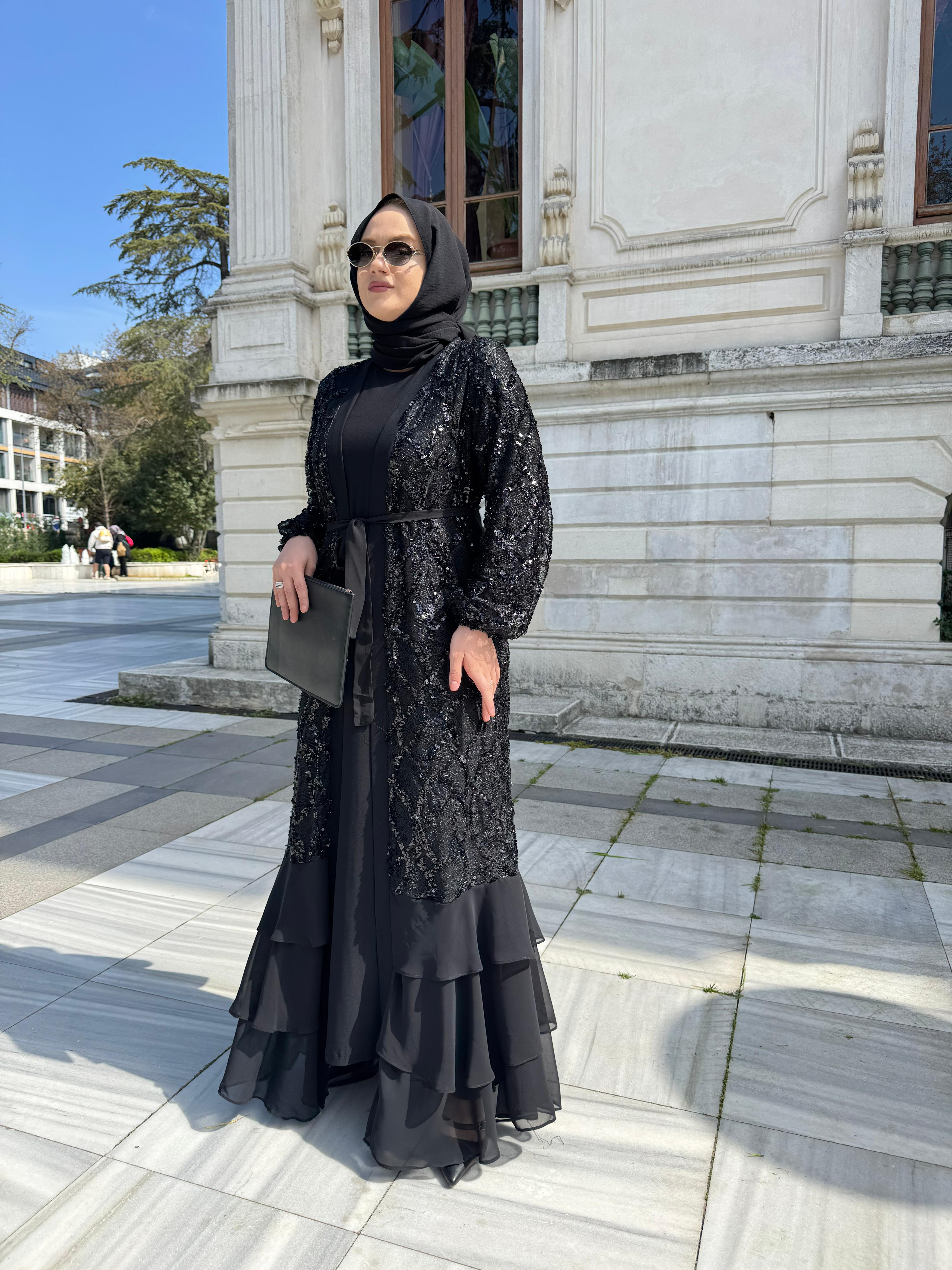 TANE 4767 İÇLİKLİ ABAYA SİYAH