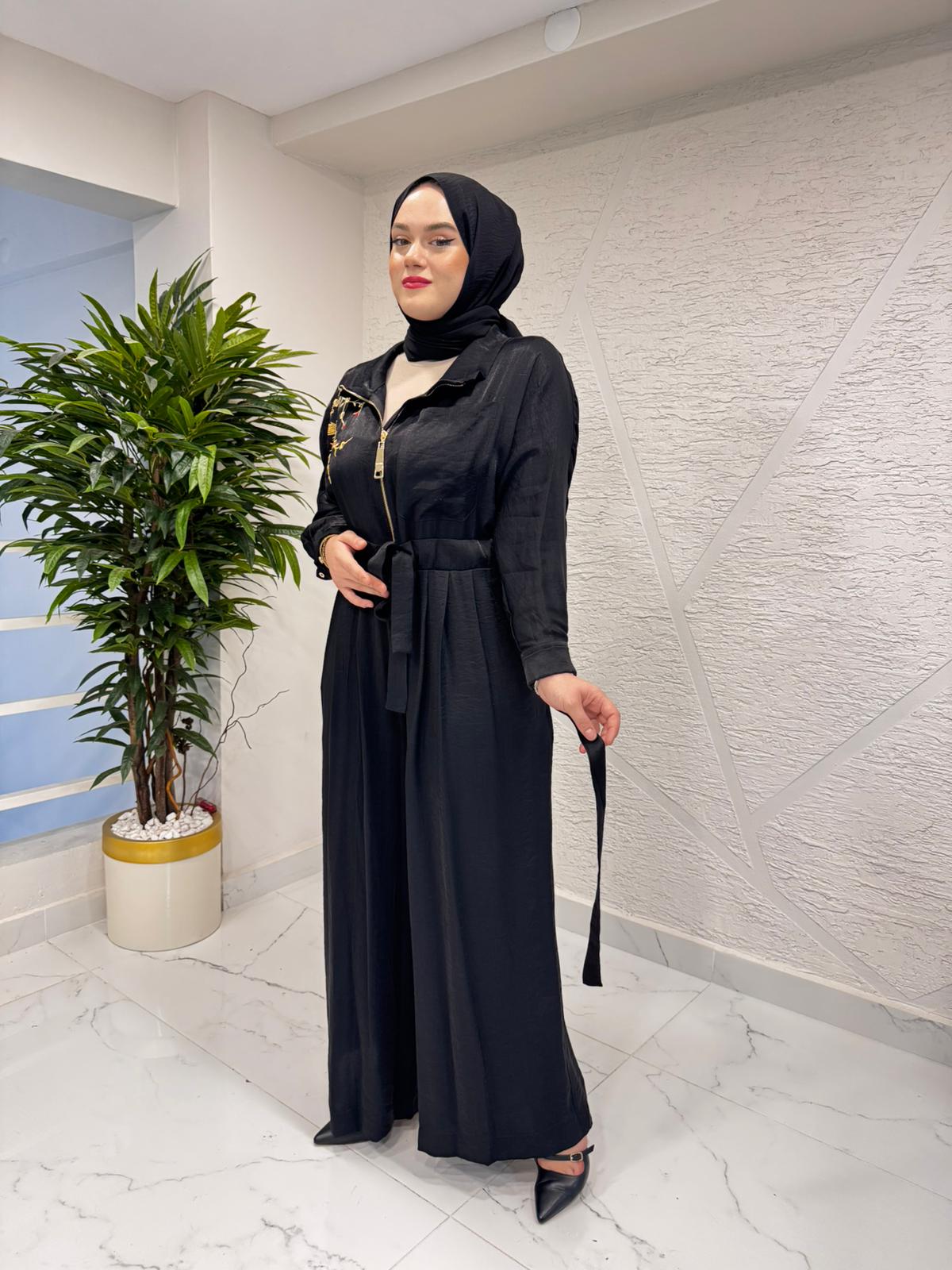 MISSEMRAMISS 4906 ZENYRA NAKIŞLI BEL BÜZGÜ TULUM SİYAH