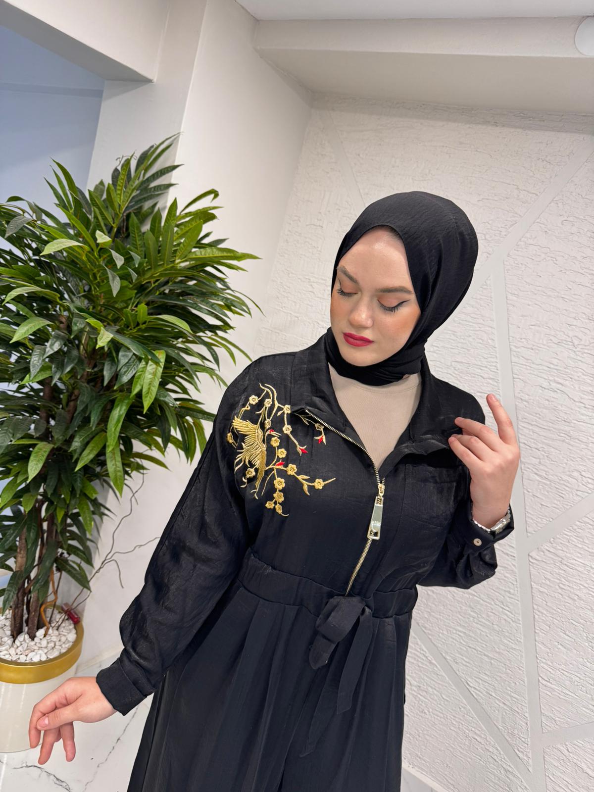 MISSEMRAMISS 4906 ZENYRA NAKIŞLI BEL BÜZGÜ TULUM SİYAH