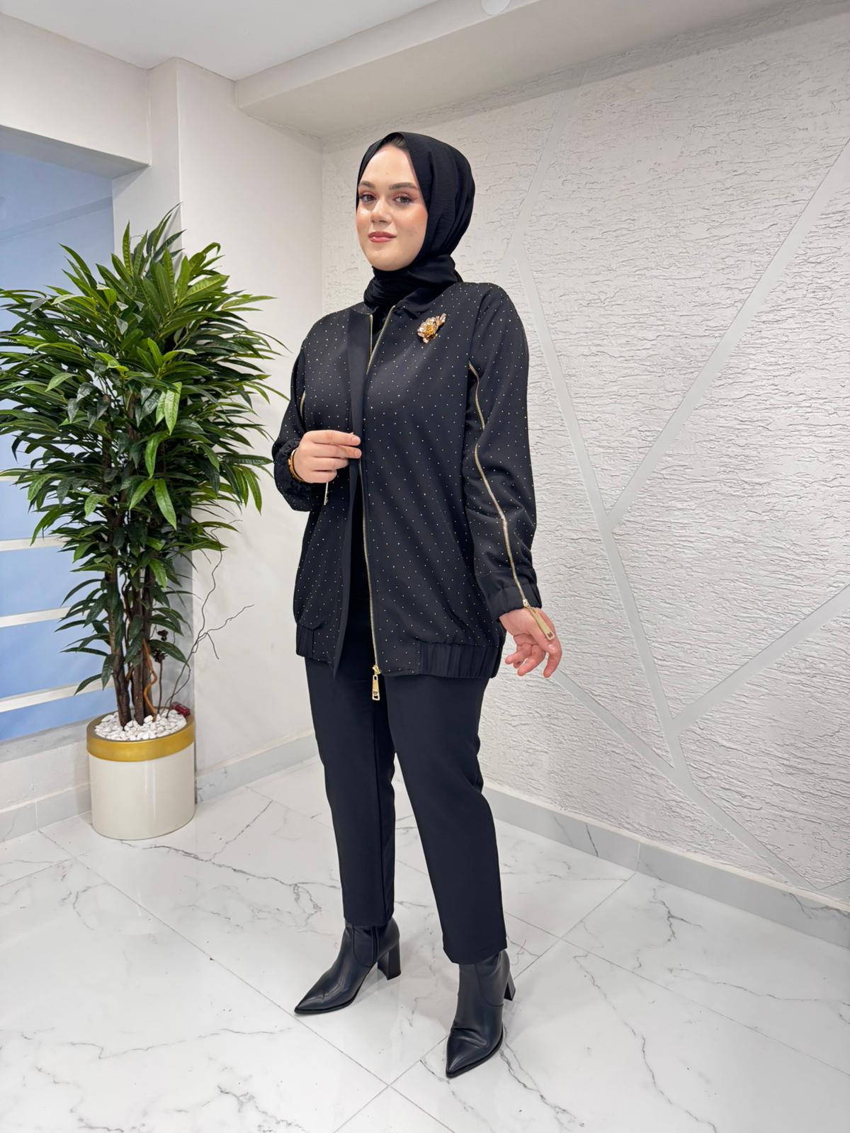 MISSEMRAMISS 4885 GLOWE BOMBER CEKET PANTOLON TAKIM SİYAH