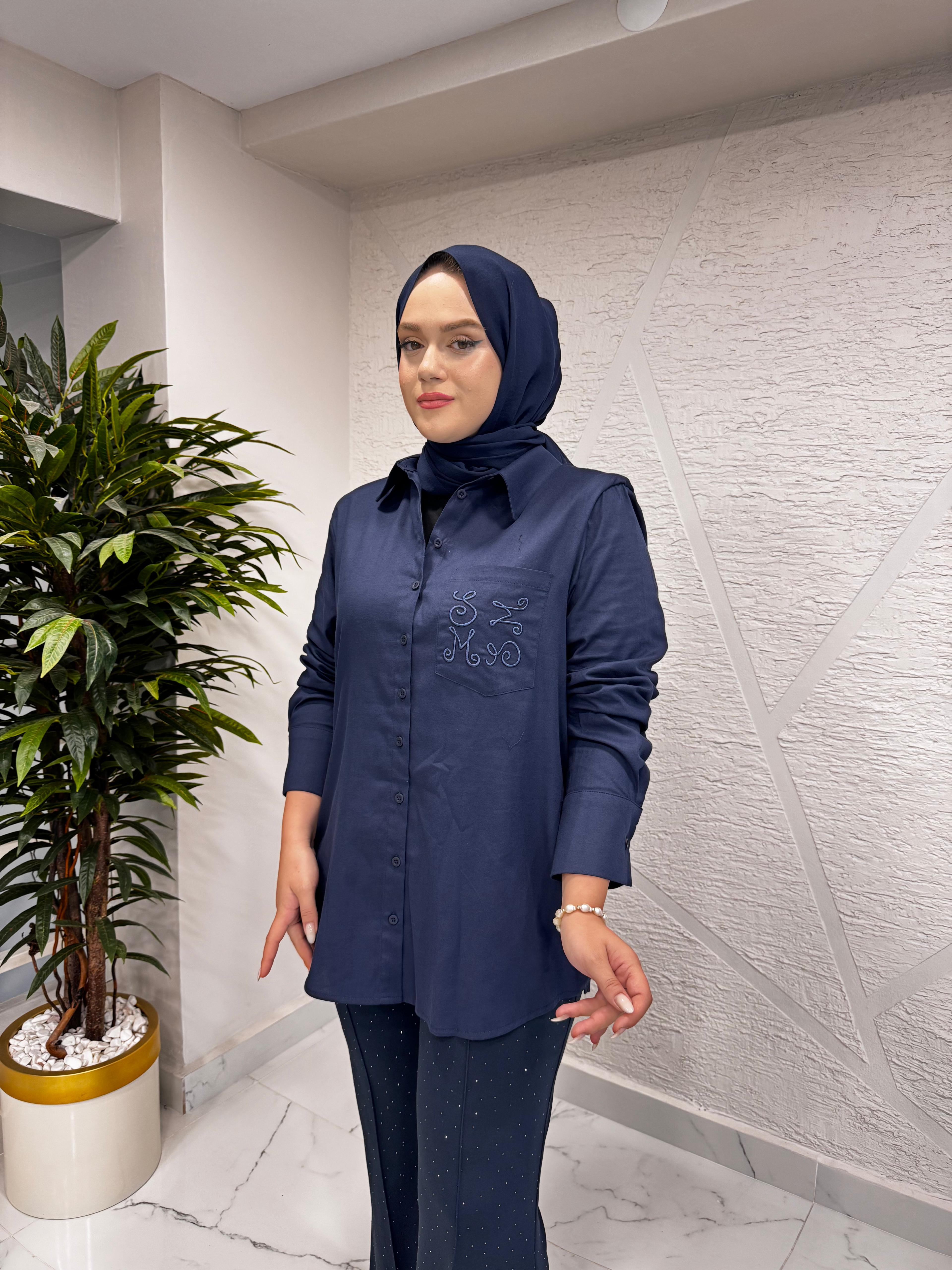 MISSEMRAMISS 4890 MSSM NAKIŞLI GÖMLEK LACİVERT
