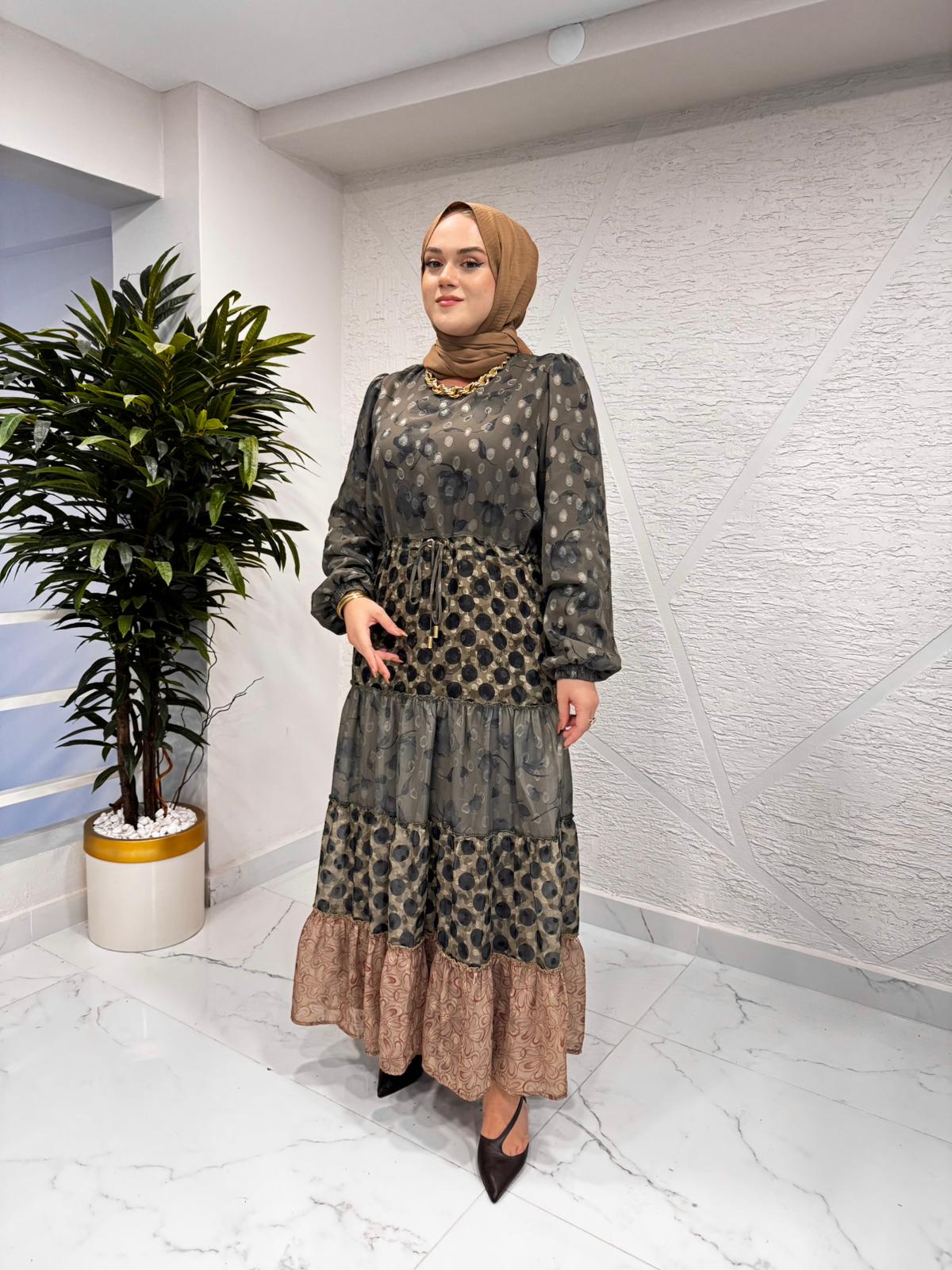 MISSEMRAMISS 4908 LAYERS DESENLİ ELBİSE HAKİ DESENLİ