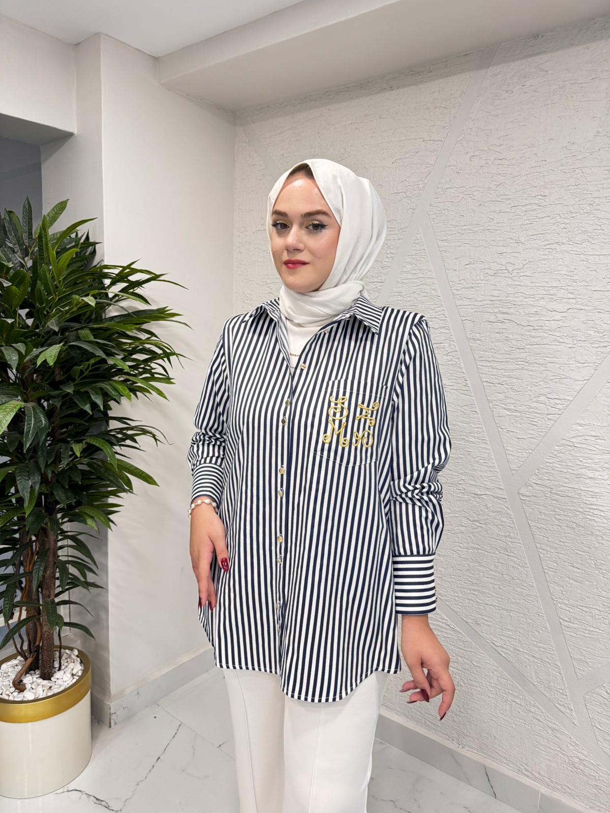 MISSEMRAMISS 4927 MSSM ÇİZGİLİ GÖMLEK LACİVERT
