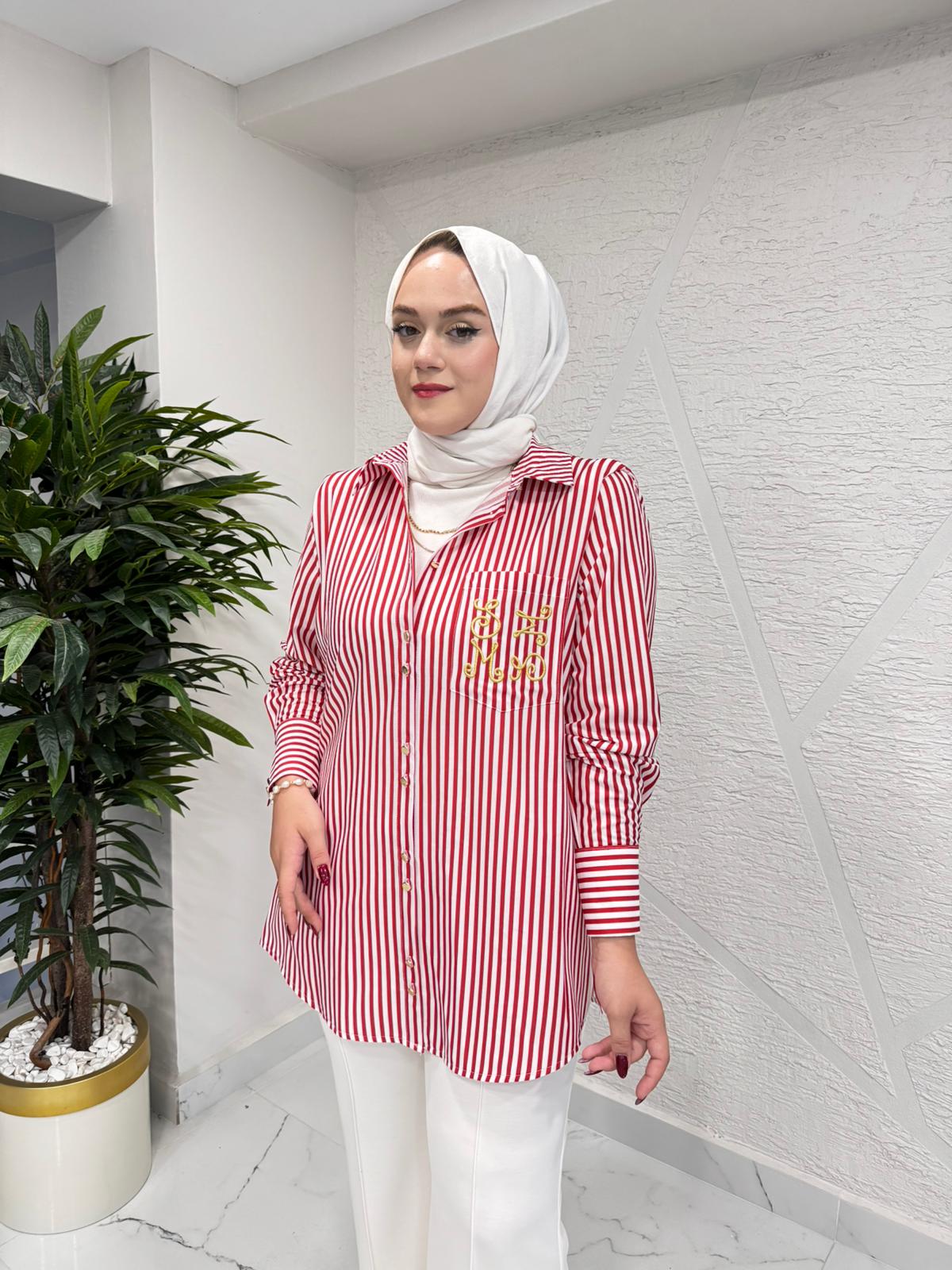 MISSEMRAMISS 4927 MSSM ÇİZGİLİ GÖMLEK KIRMIZI
