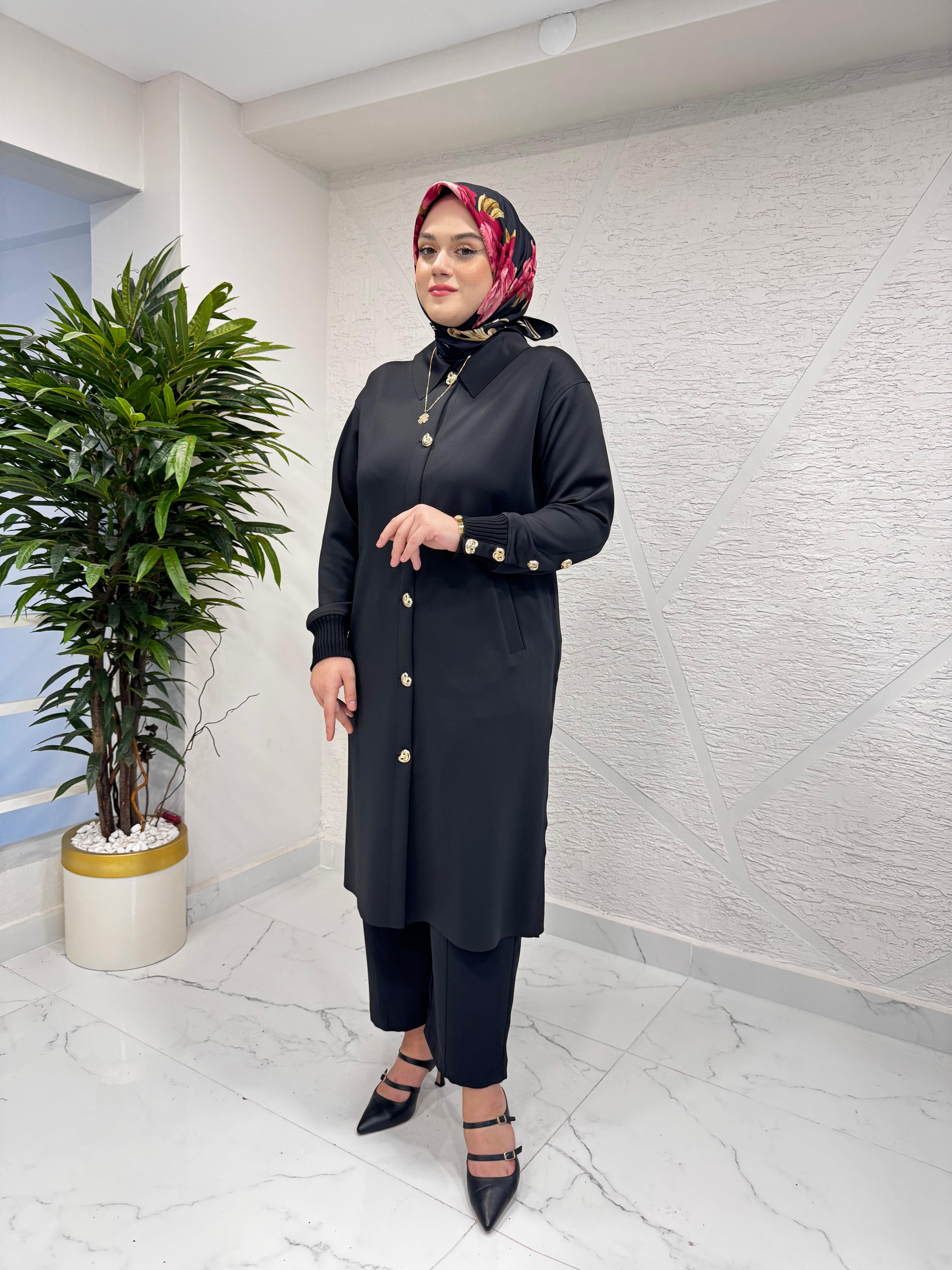 MISSEMRAMISS 4940 DÜĞME DETAY SCUBA KAP SİYAH