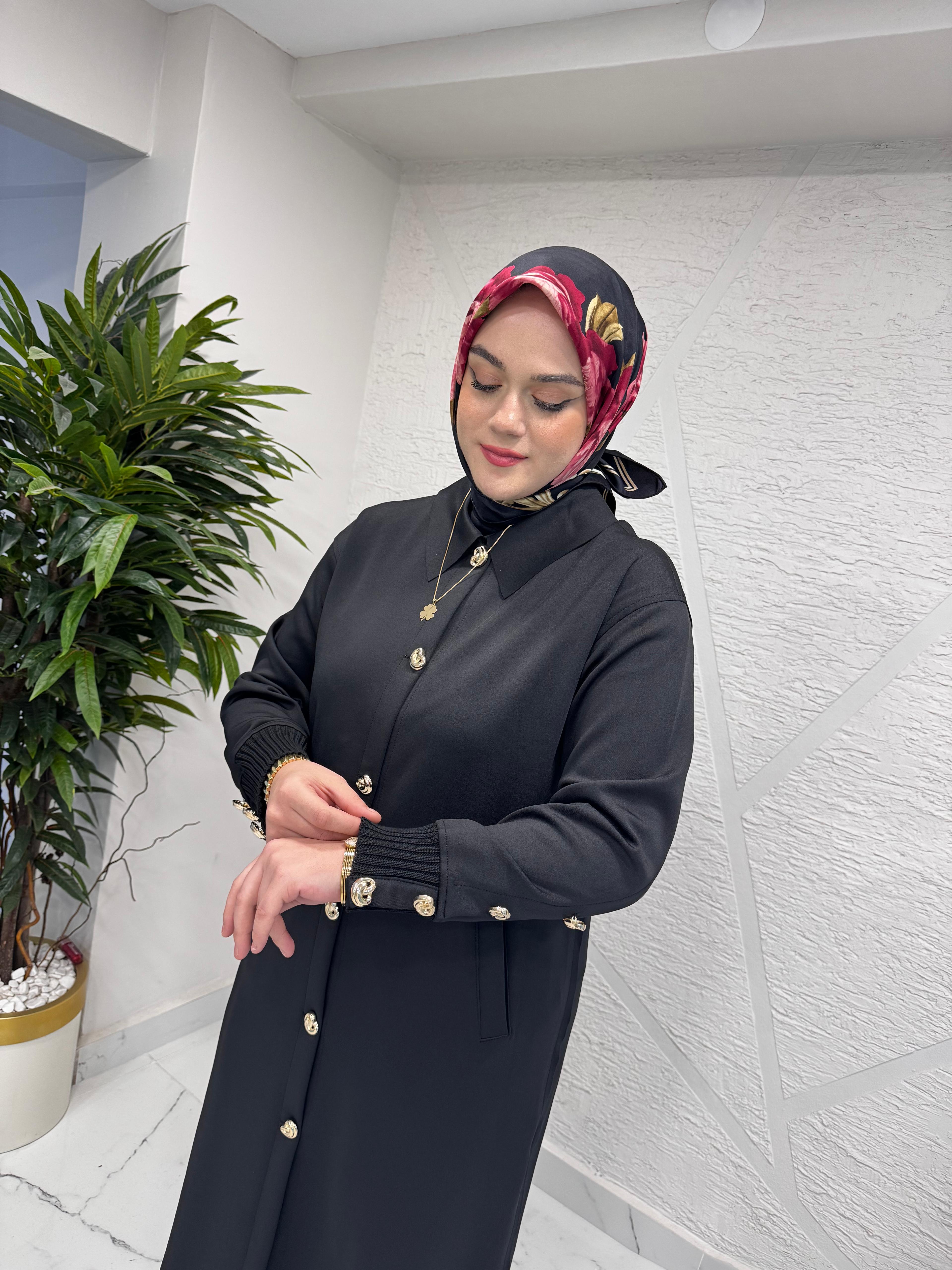 MISSEMRAMISS 4940 DÜĞME DETAY SCUBA KAP SİYAH