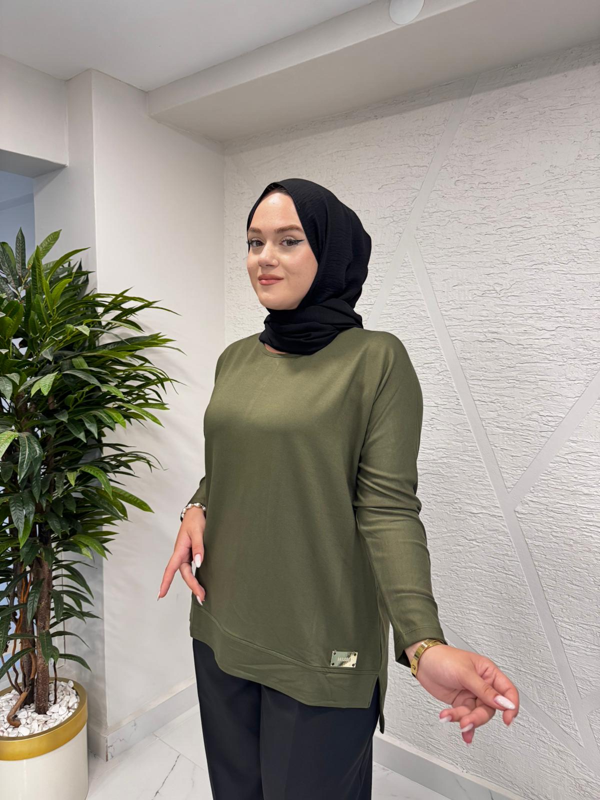MISSEMRAMISS 4973 İPEK PAMUK BLUZ HAKİ