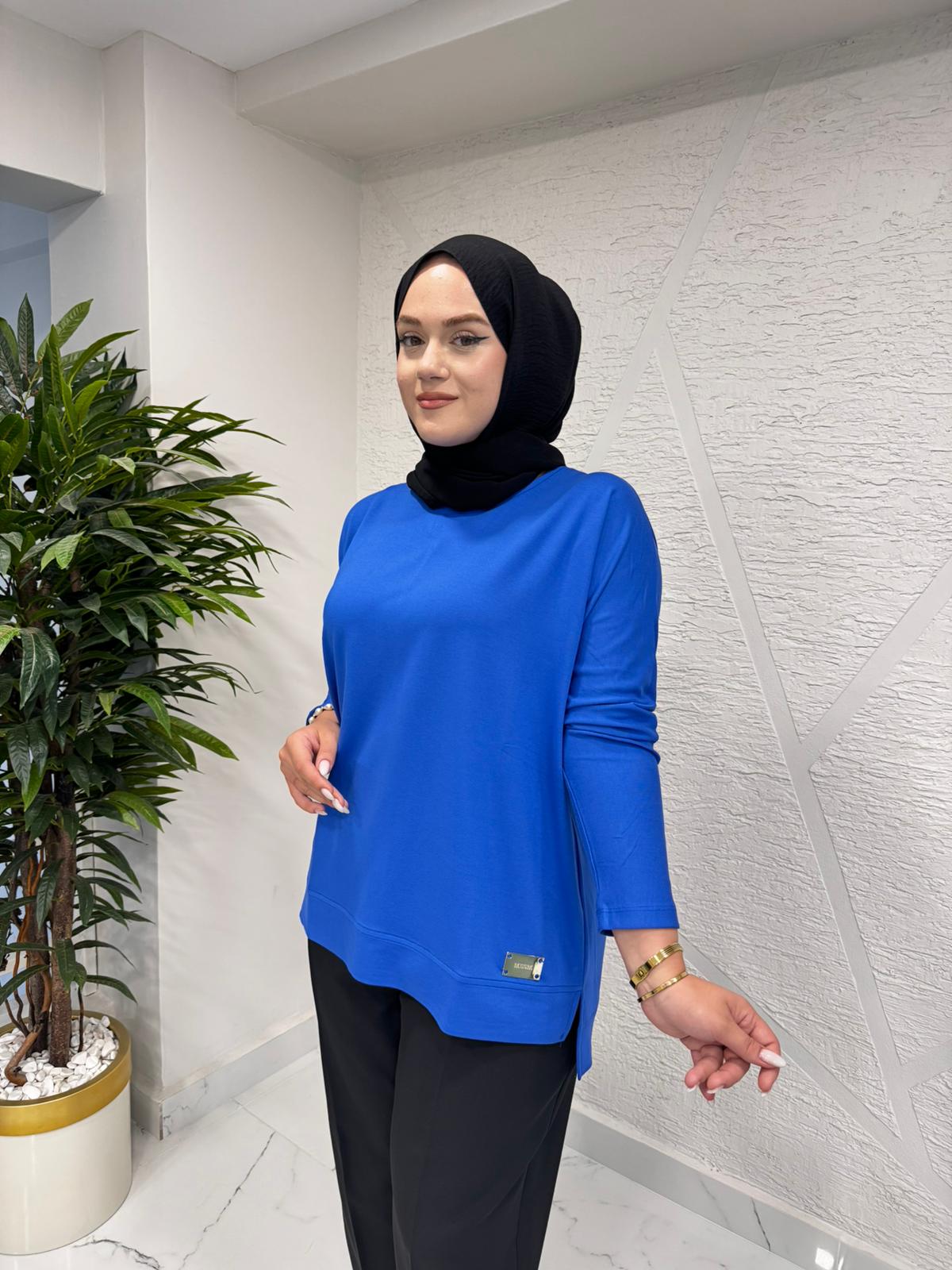 MISSEMRAMISS 4973 İPEK PAMUK BLUZ SAKS