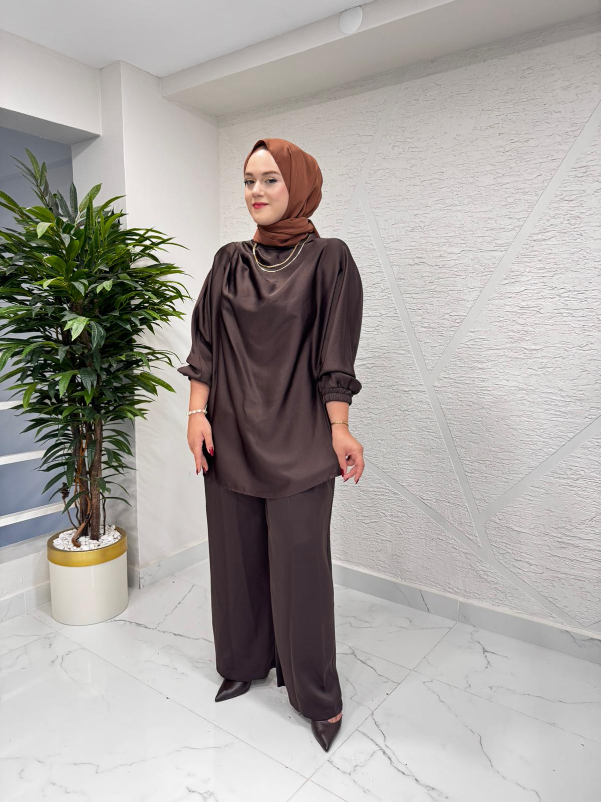 MISSEMRAMISS 4977 VALORİA SATEN TAKIM KAHVERENGİ
