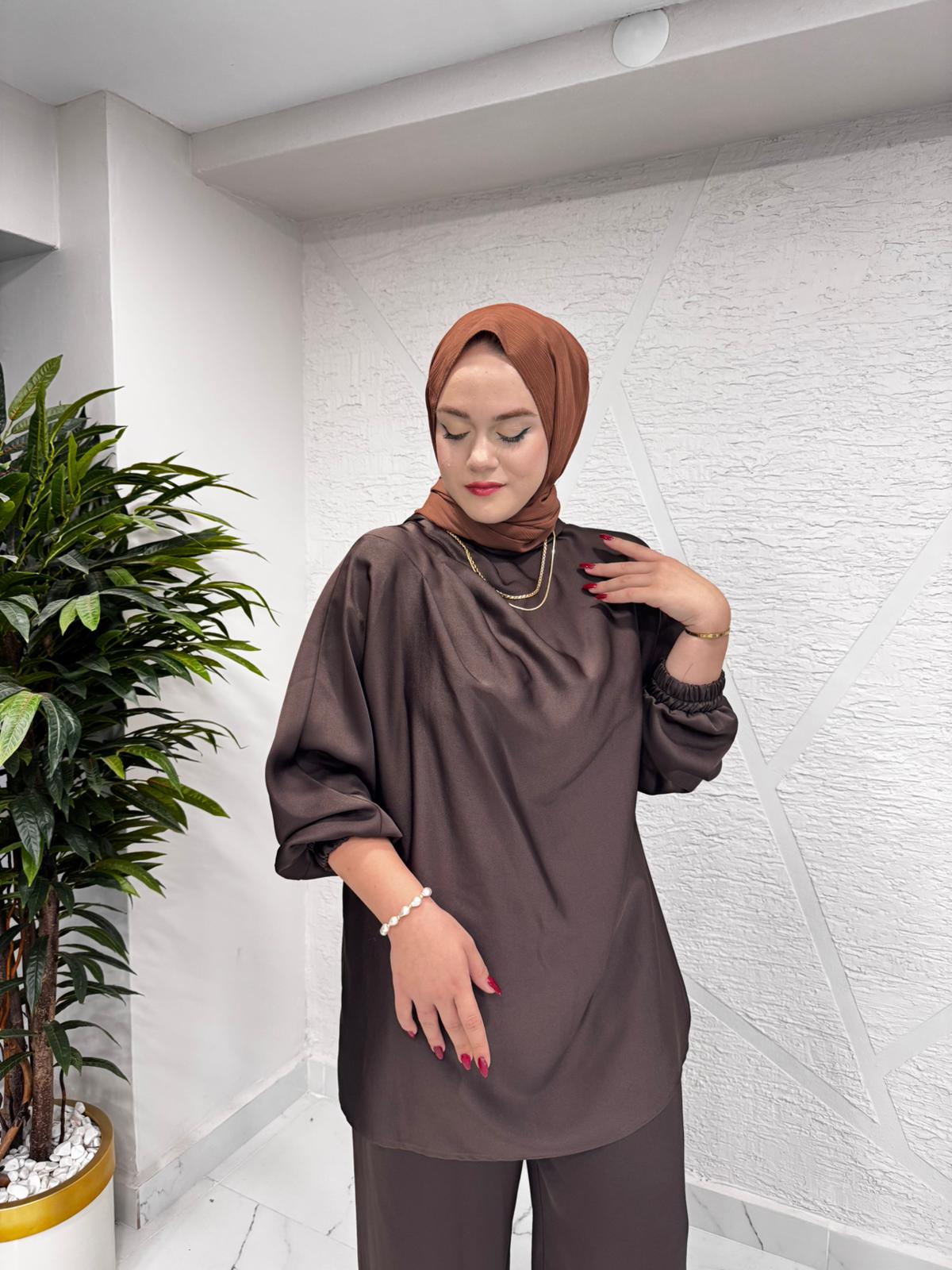 MISSEMRAMISS 4977 VALORİA SATEN TAKIM KAHVERENGİ