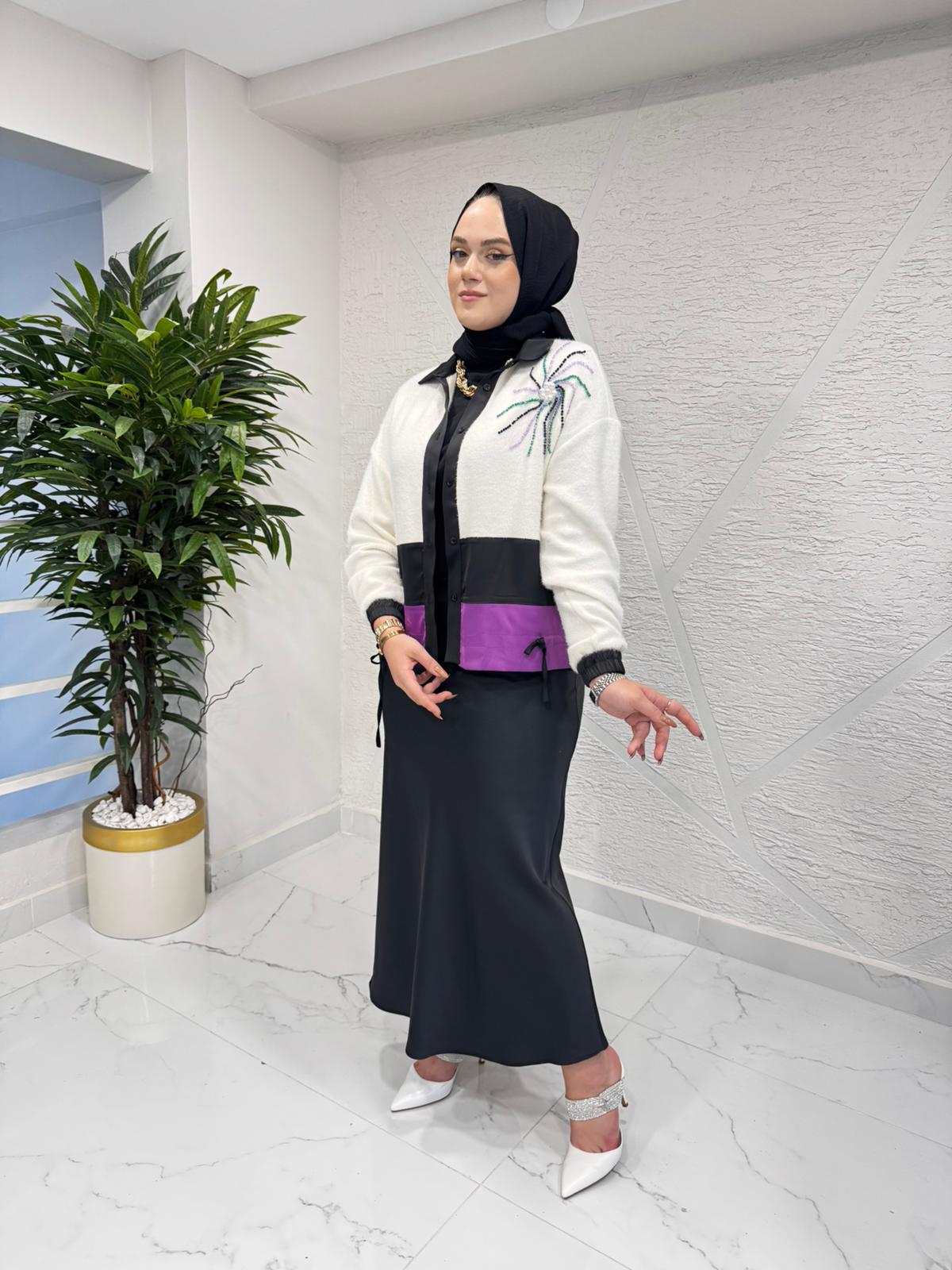 MISSEMRAMISS 4992 VIBROSA ETEKLİ TAKIM EKRU-SİYAH