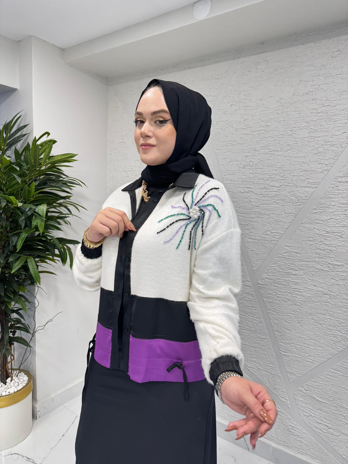 MISSEMRAMISS 4992 VIBROSA ETEKLİ TAKIM EKRU-SİYAH
