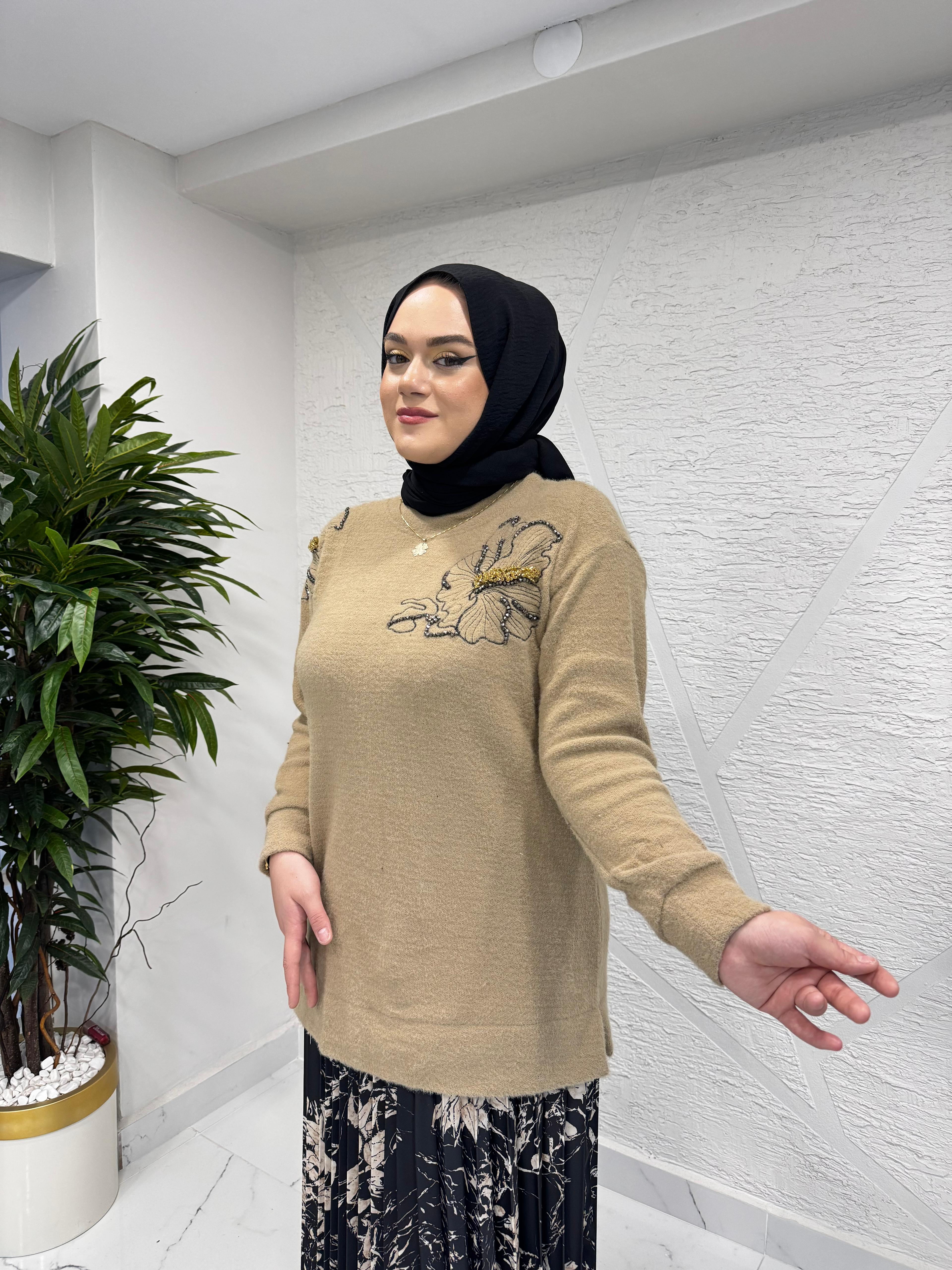 MISSEMRAMISS 5008 FLORANA NAKIŞLI ANGORA TUNİK BEJ