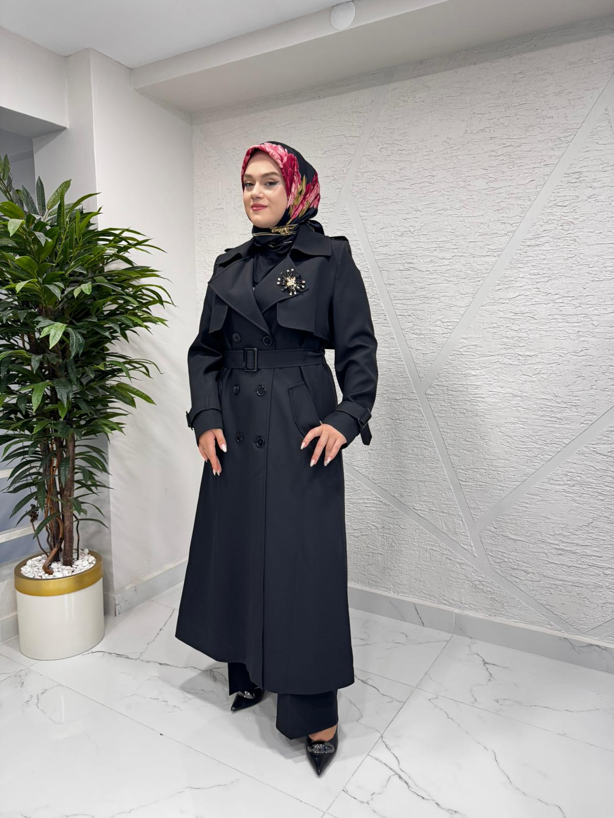 MISSEMRAMISS 5019 ROSE TRENÇKOT SİYAH