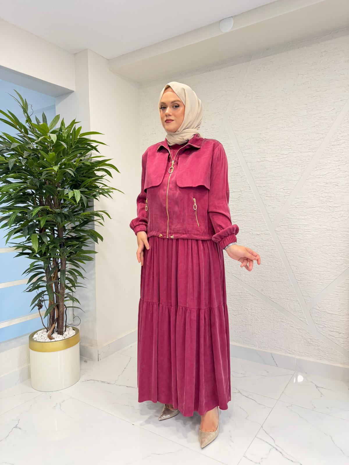 MYRED 50261 CEKETLİ ELBİSE TAKIM BORDO