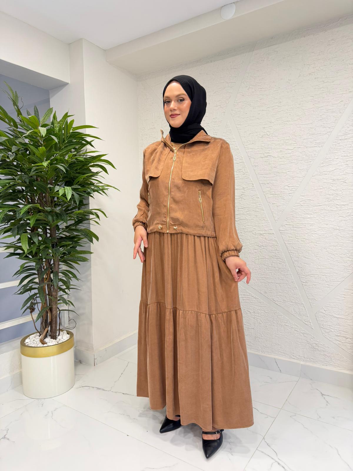 MYRED 50261 CEKETLİ ELBİSE TAKIM CAMEL
