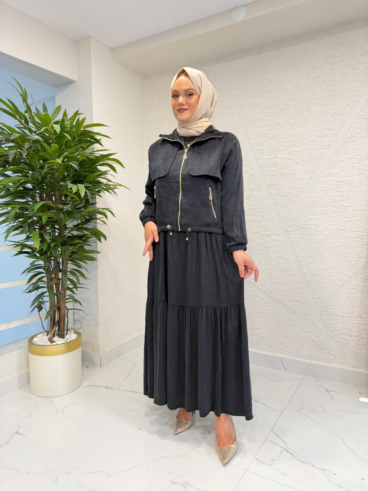 MYRED 50261 CEKETLİ ELBİSE TAKIM SİYAH