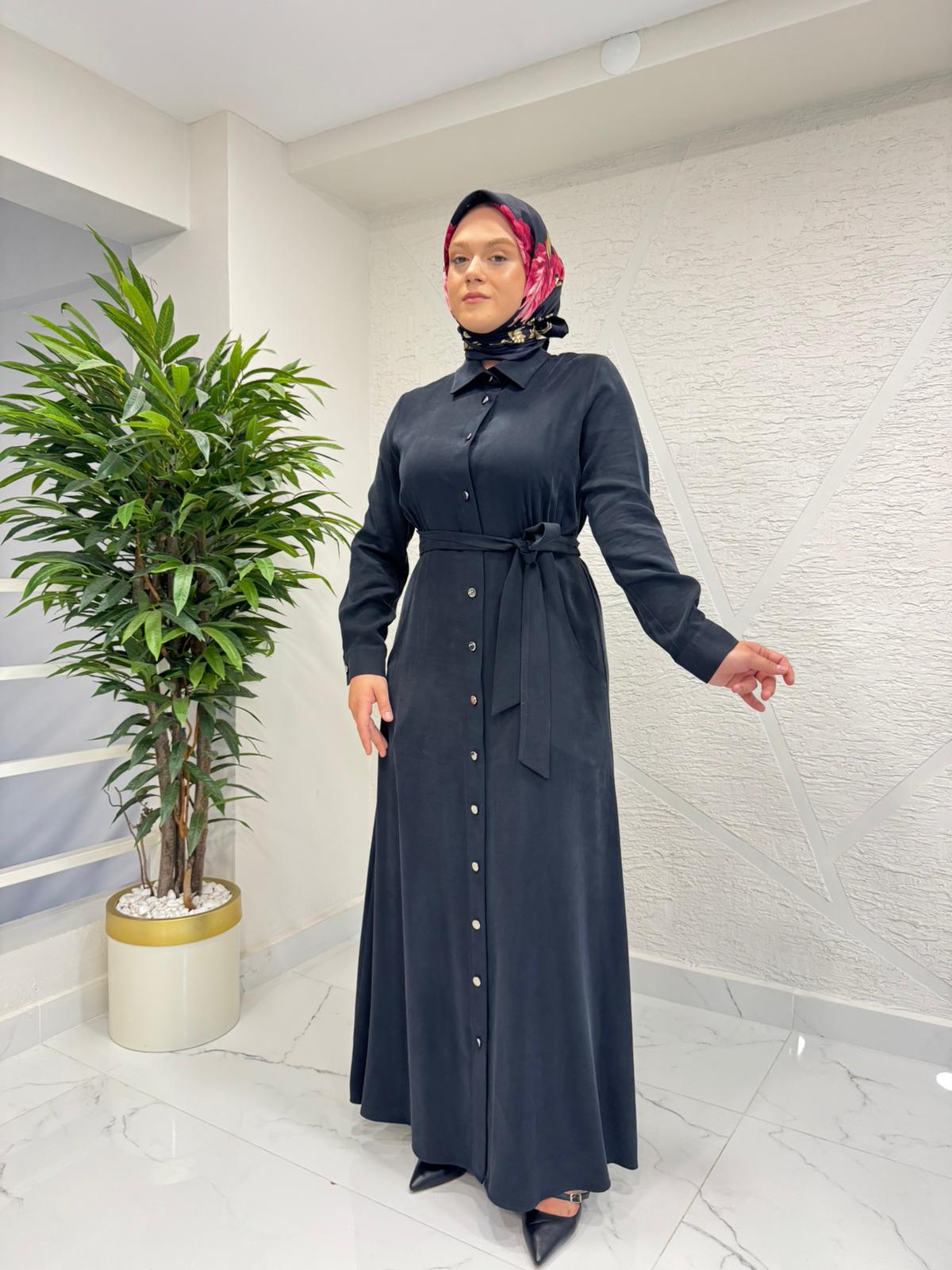 MYRED 50378 DÜĞMELİ GÖMLEK YAKA ELBİSE SİYAH