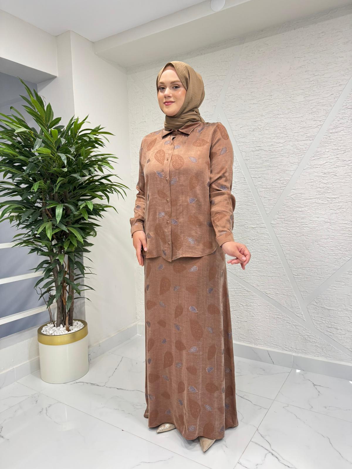 MYRED 50525 GÖMLEKLİ İPEK ELBİSE CAMEL