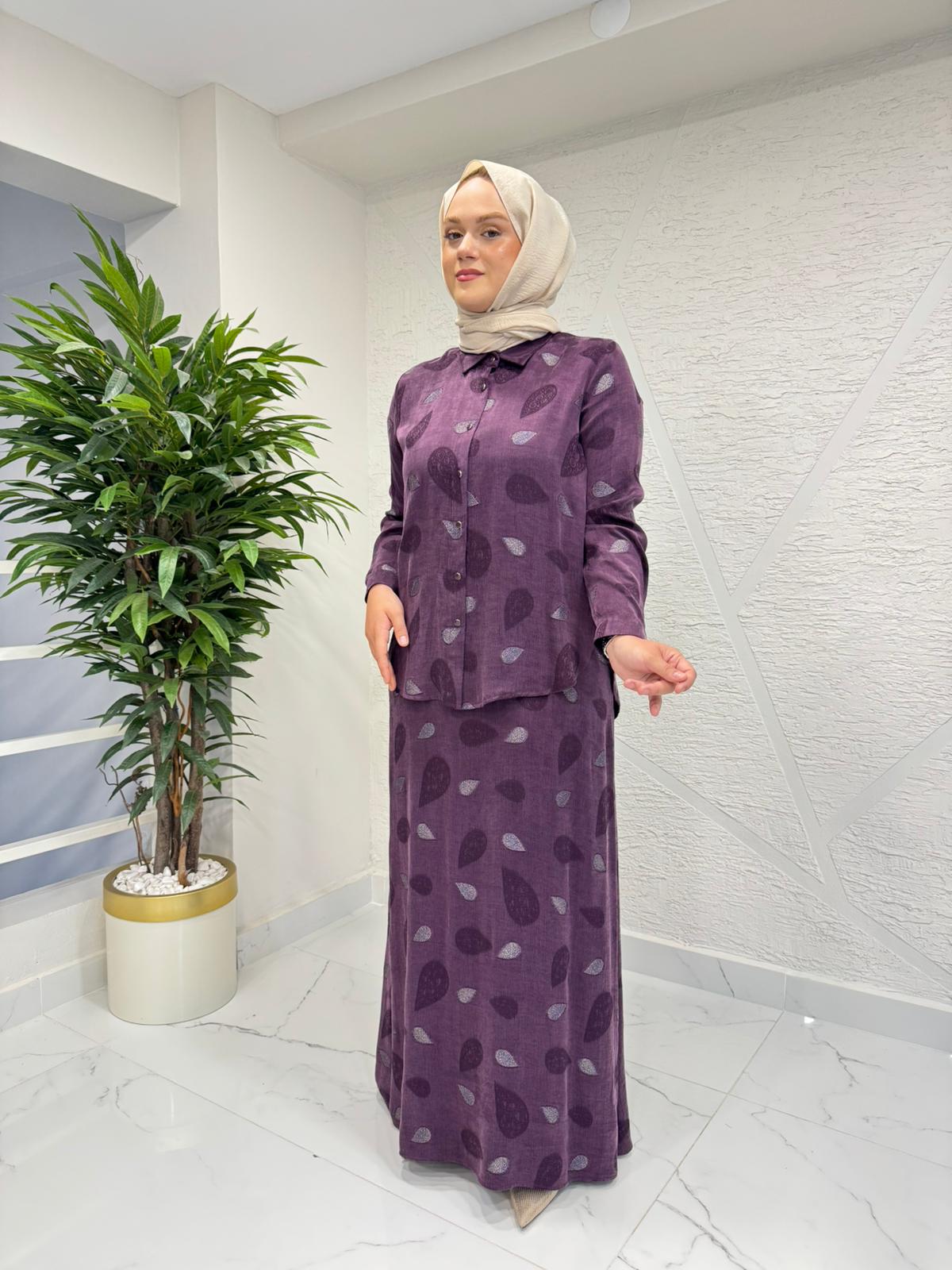 MYRED 50525 GÖMLEKLİ İPEK ELBİSE MOR
