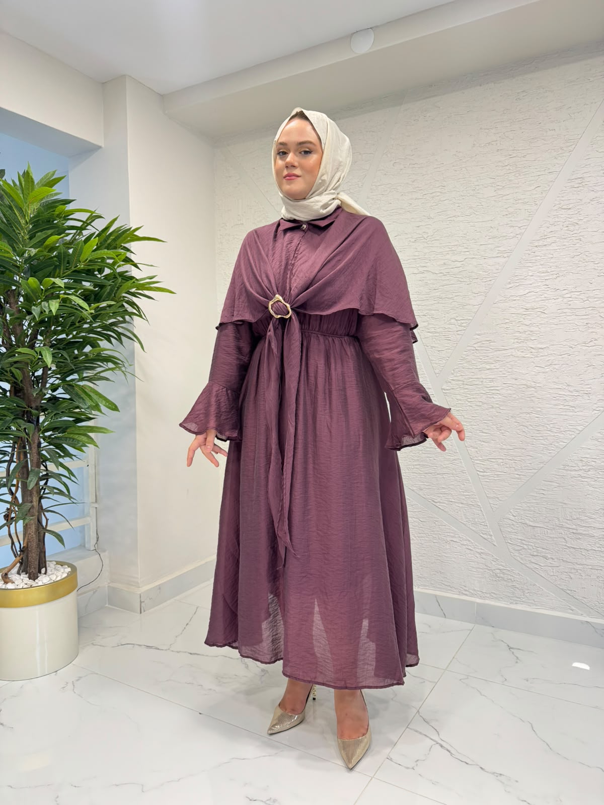 SEMİNARE 51438 TOKA BAĞLAMALI ELBİSE BORDO