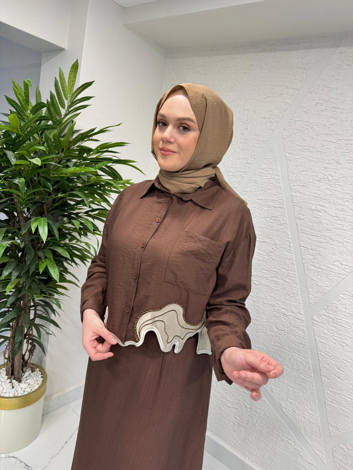 MISSEMRAMISS 5170 CUT SHIRT ELBİSE GÖMLEK TAKIM KAHVERENGİ