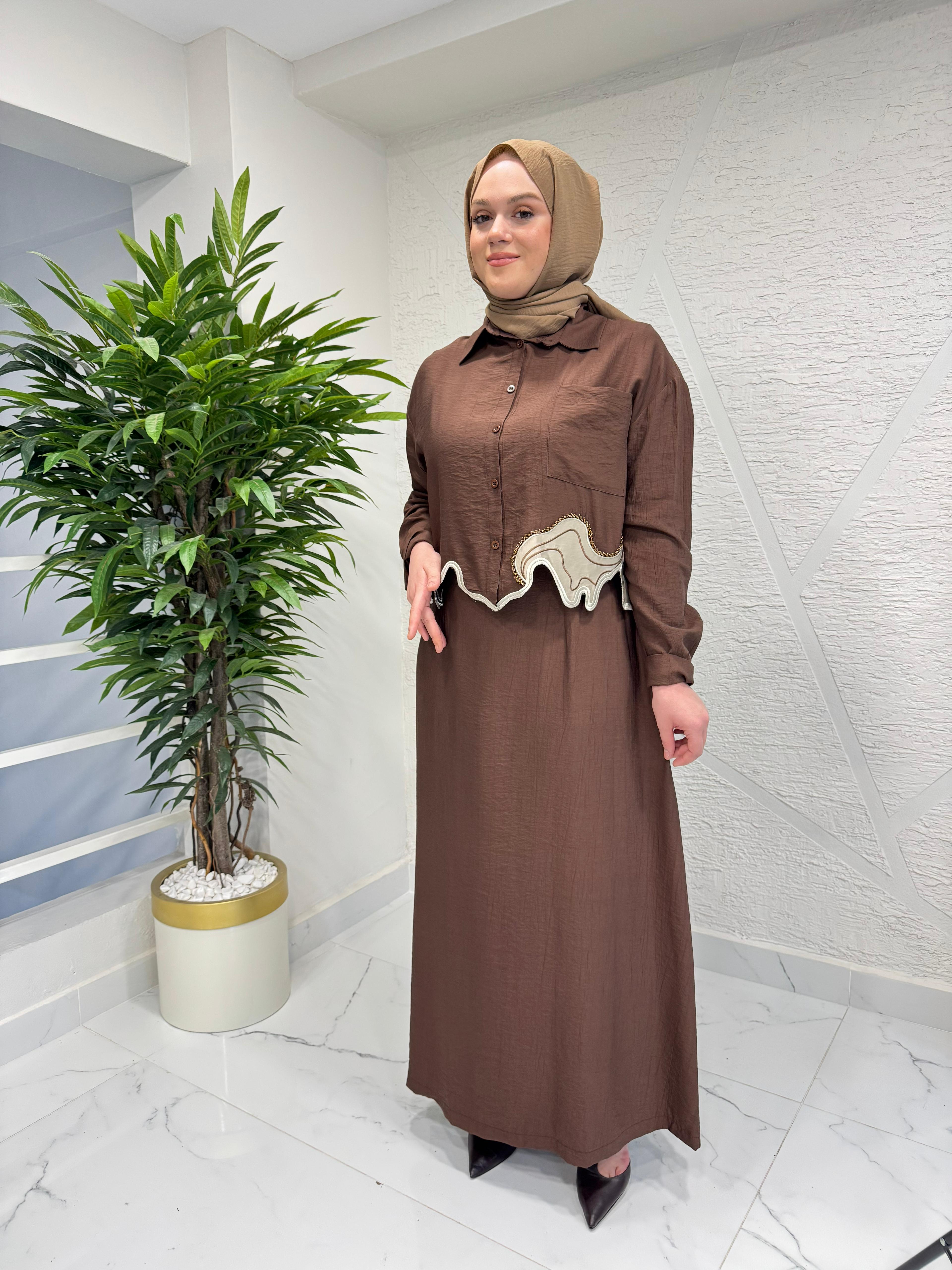 MISSEMRAMISS 5170 CUT SHIRT ELBİSE GÖMLEK TAKIM KAHVERENGİ