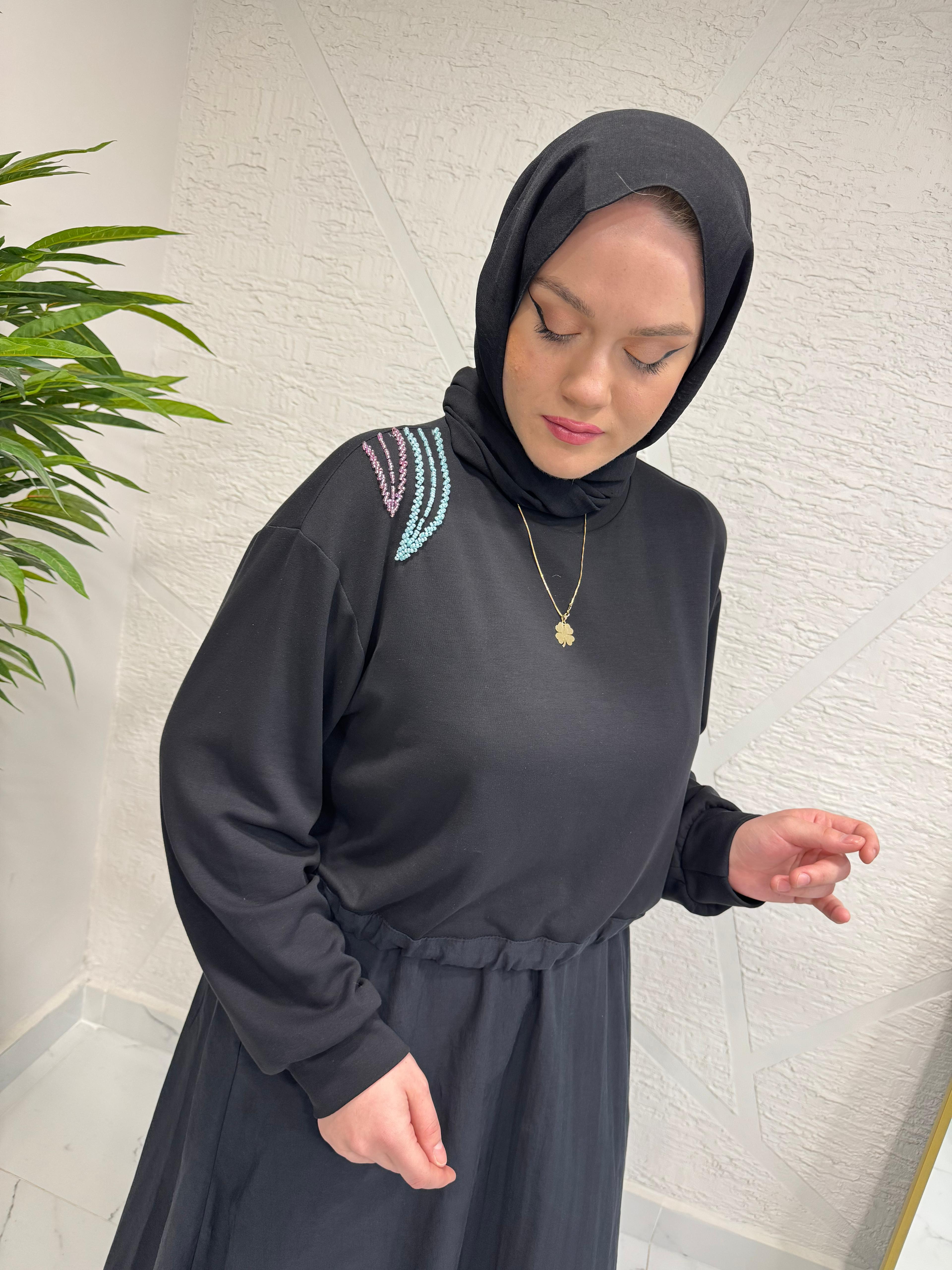 MISSEMRAMISS 5189 NAKIŞLI DUO ELBİSE SİYAH