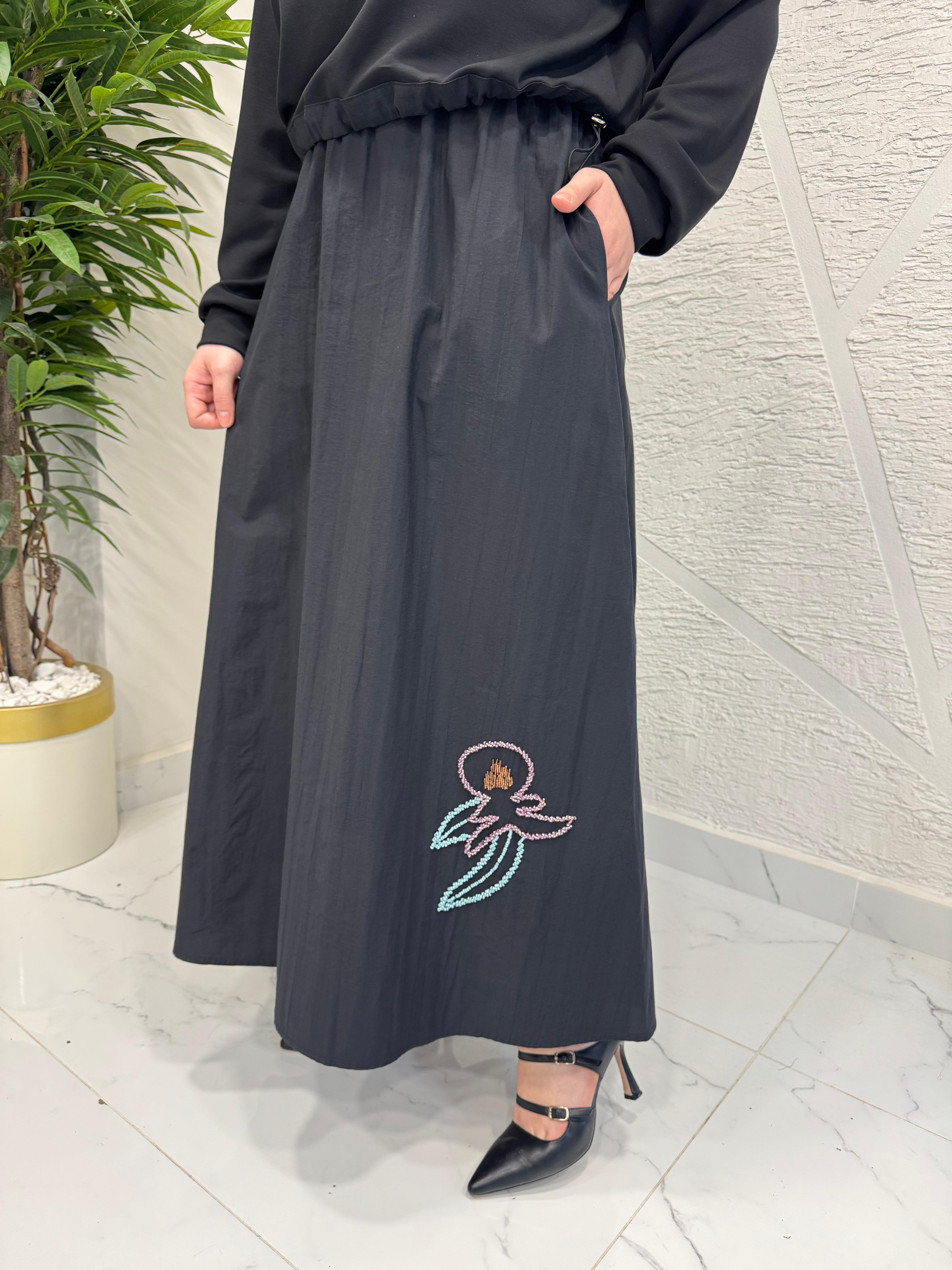 MISSEMRAMISS 5189 NAKIŞLI DUO ELBİSE SİYAH