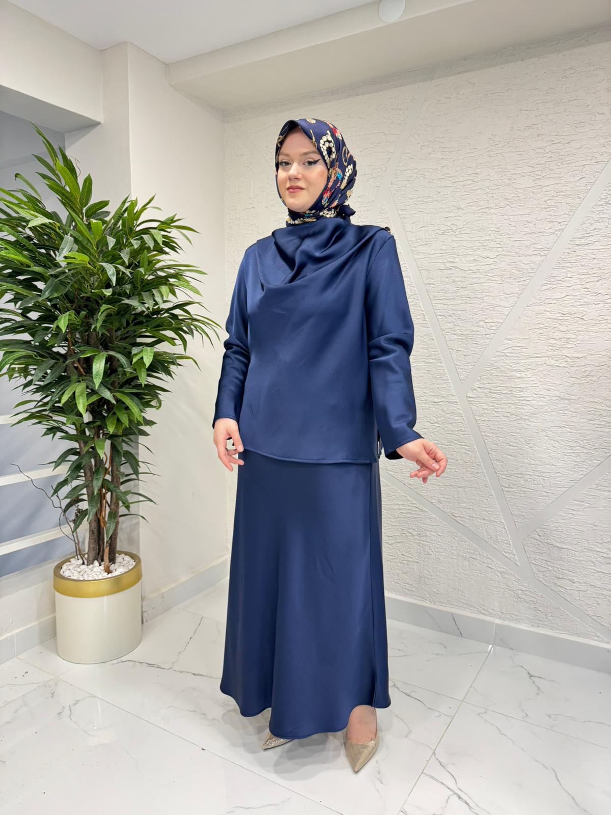 MISSEMRAMISS 5194 SATİN GRACE ETEKLİ TAKIM LACİVERT