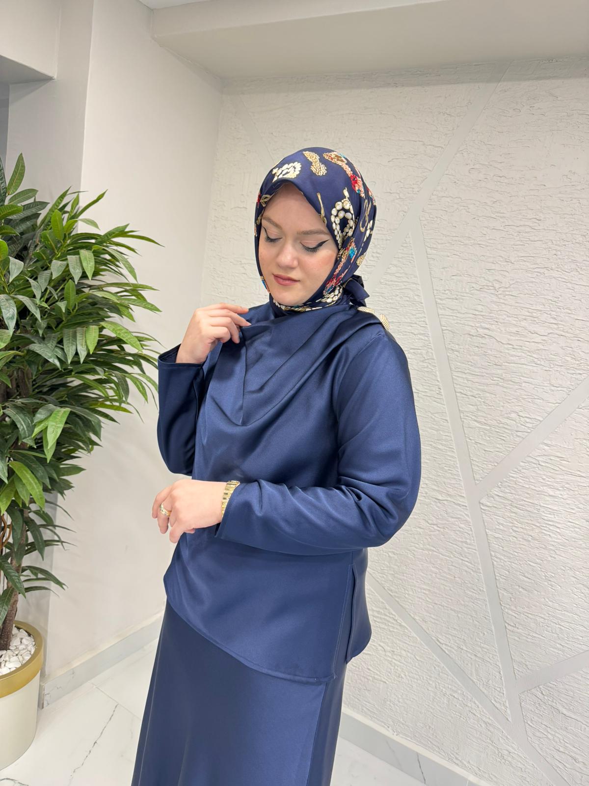 MISSEMRAMISS 5194 SATİN GRACE ETEKLİ TAKIM LACİVERT