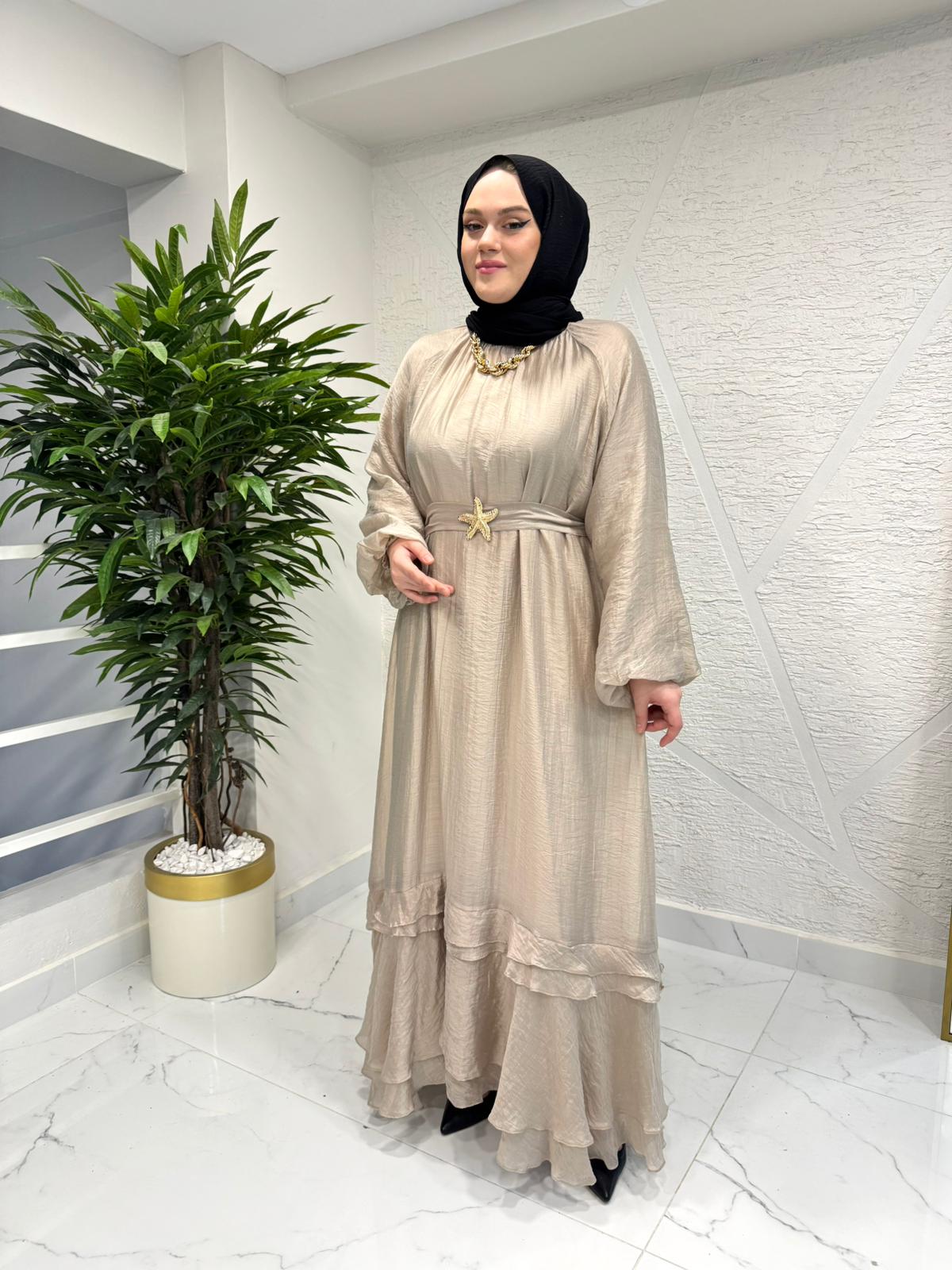 MISSEMRAMISS 5206 VERDEA ELBİSE BEJ