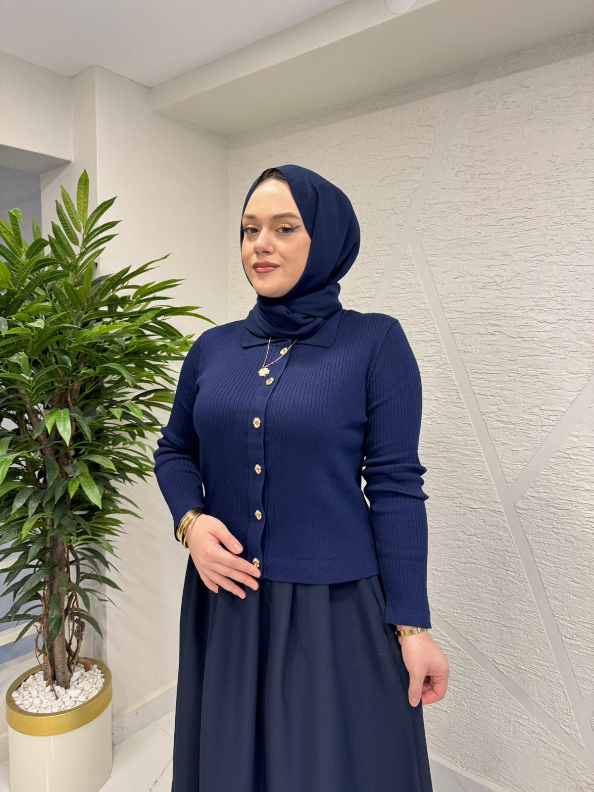 MISSEMRAMISS 5307 ELLE NOIR MİDİ HIRKA LACİVERT